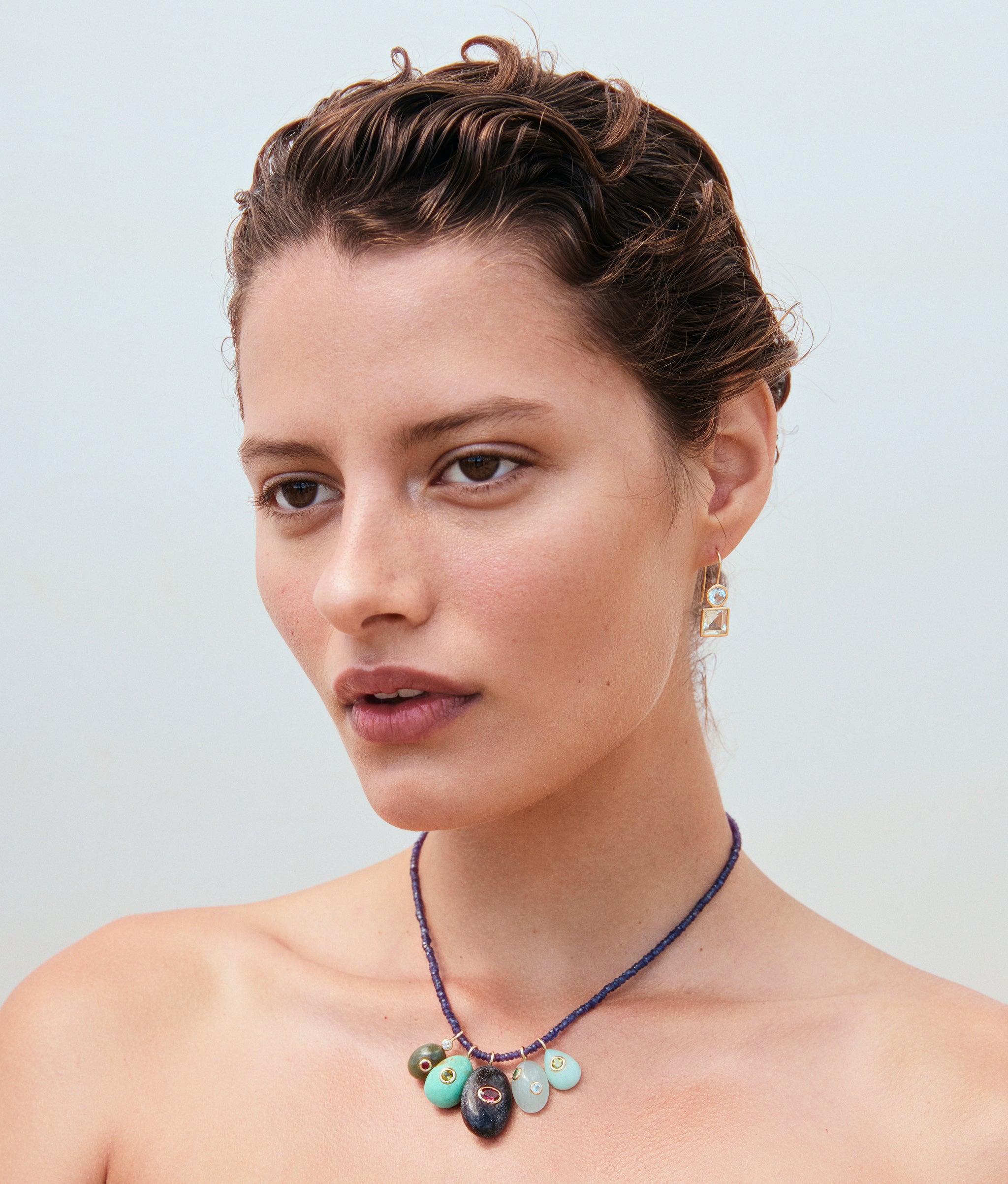 Tiny Beaded 14k Gold Necklace in Blue Sapphire