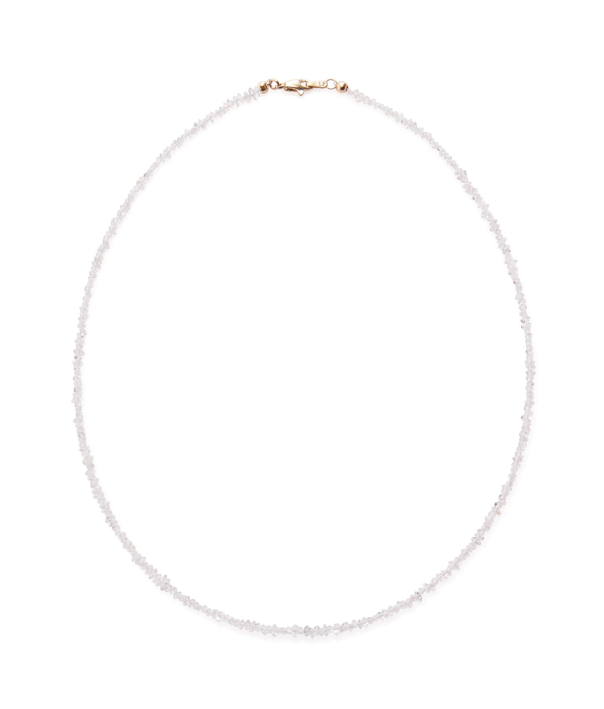 Tiny Beaded 14k Gold and Herkimer Diamond Quartz Necklace. tiny faceted diamond quartz beads with gold lobster clasp.
