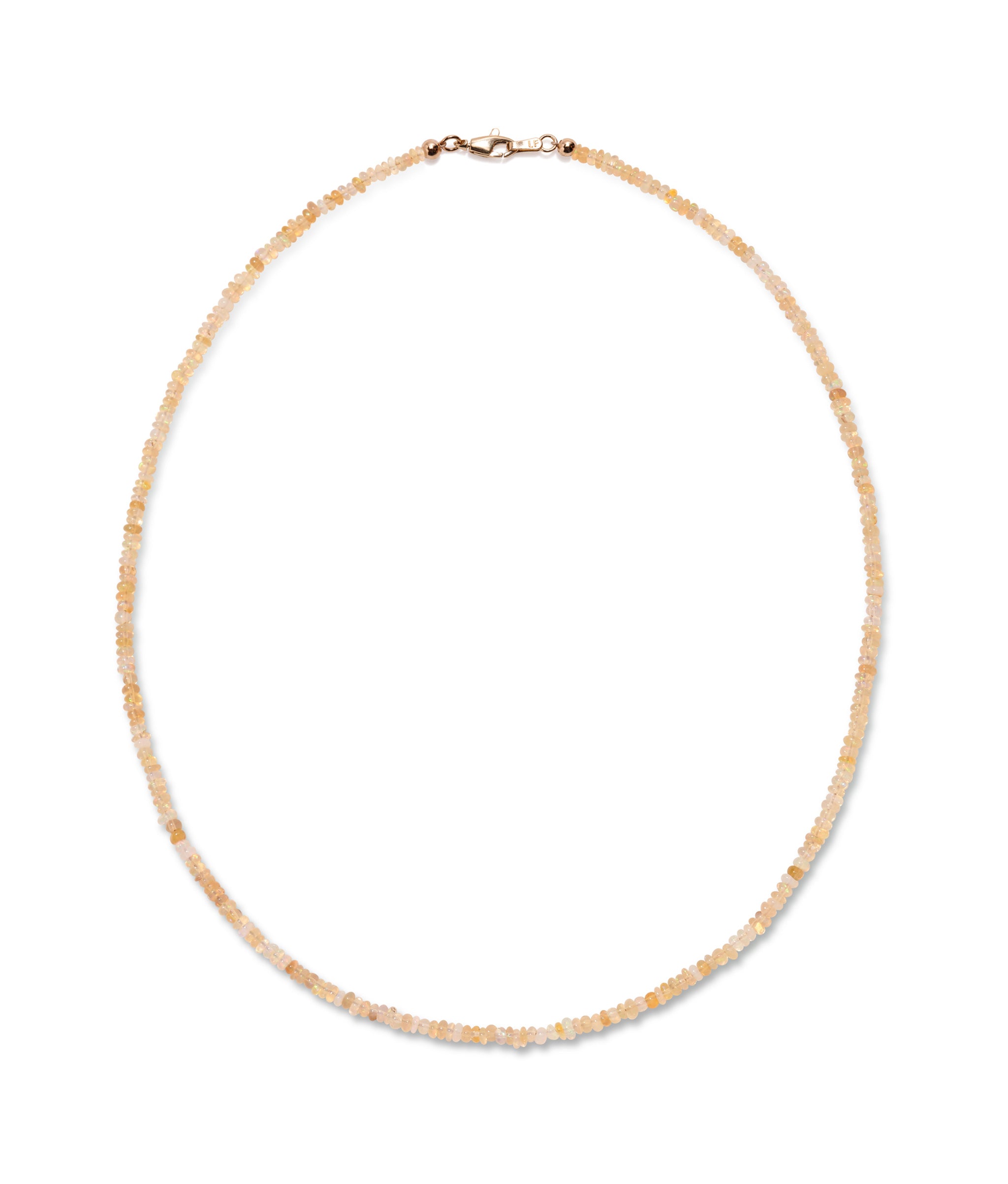 Tiny Opal & 14k Gold Necklace. Tiny faceted milky white-yellow opal bead necklace with gold lobster closure