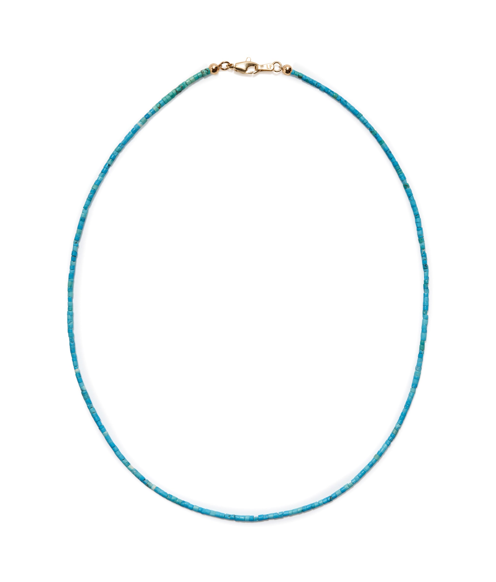 Tiny Turquoise and 14K Gold Necklace. Turquoise heishi beads with fine 14k gold closure.