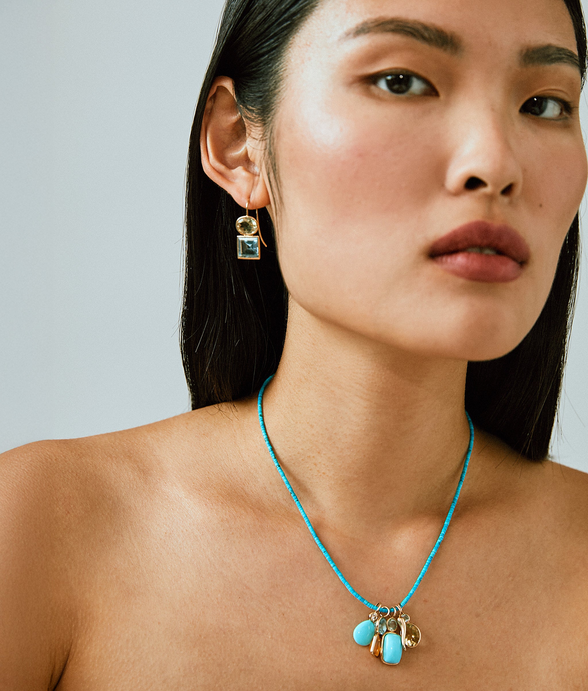 14k Gold Duo Earrings in Lemon Quartz and Sky Blue Topaz