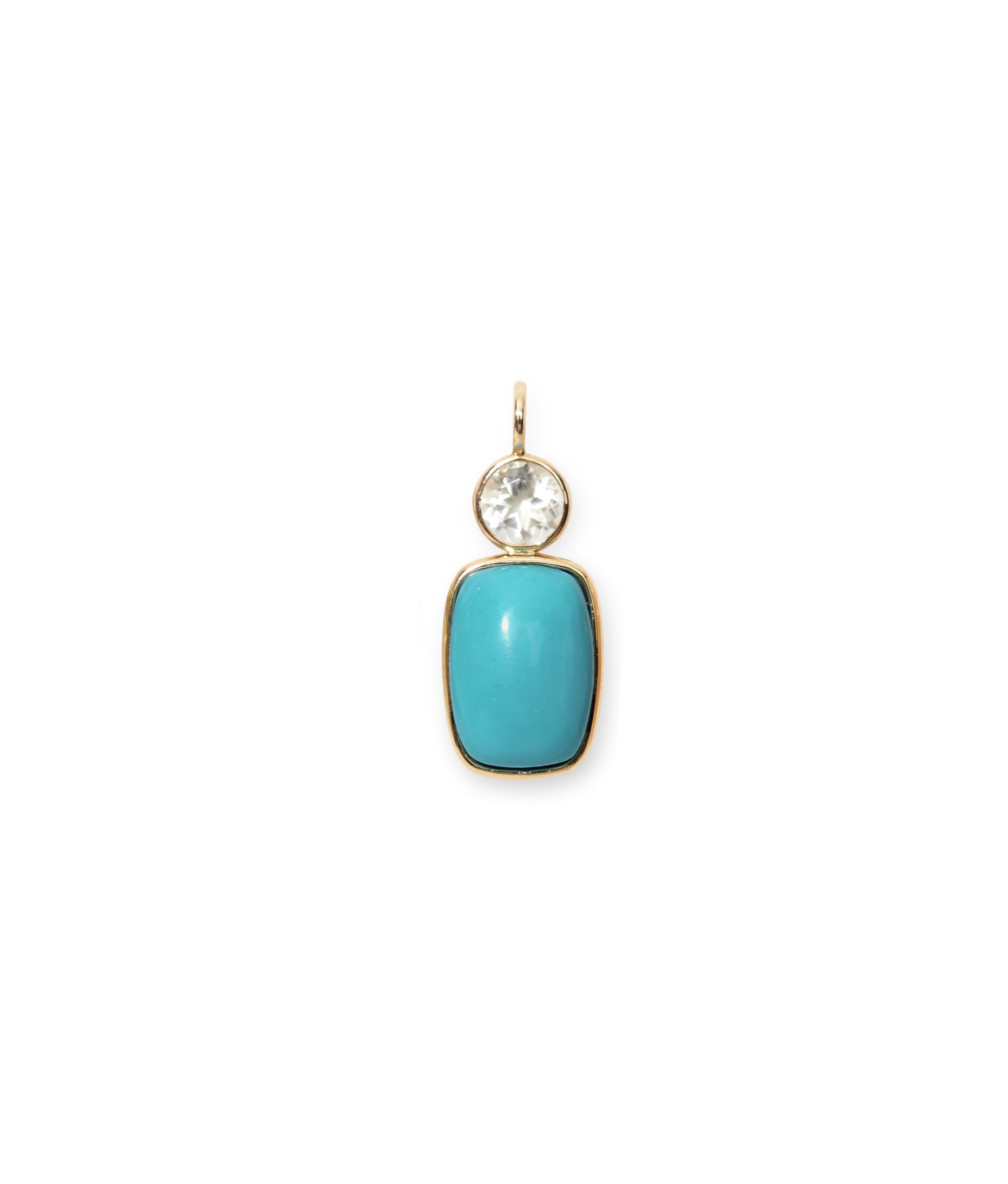 Stacked Oblong 14k Gold Necklace Charm in Green Amethyst & Turquoise Cabochon.