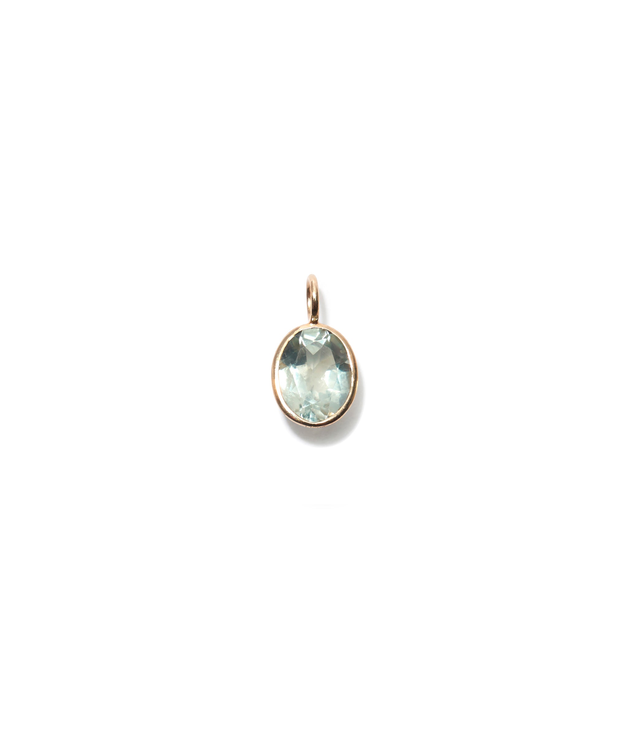 Singular Oval 14k Gold Necklace Charm in Green Amethyst