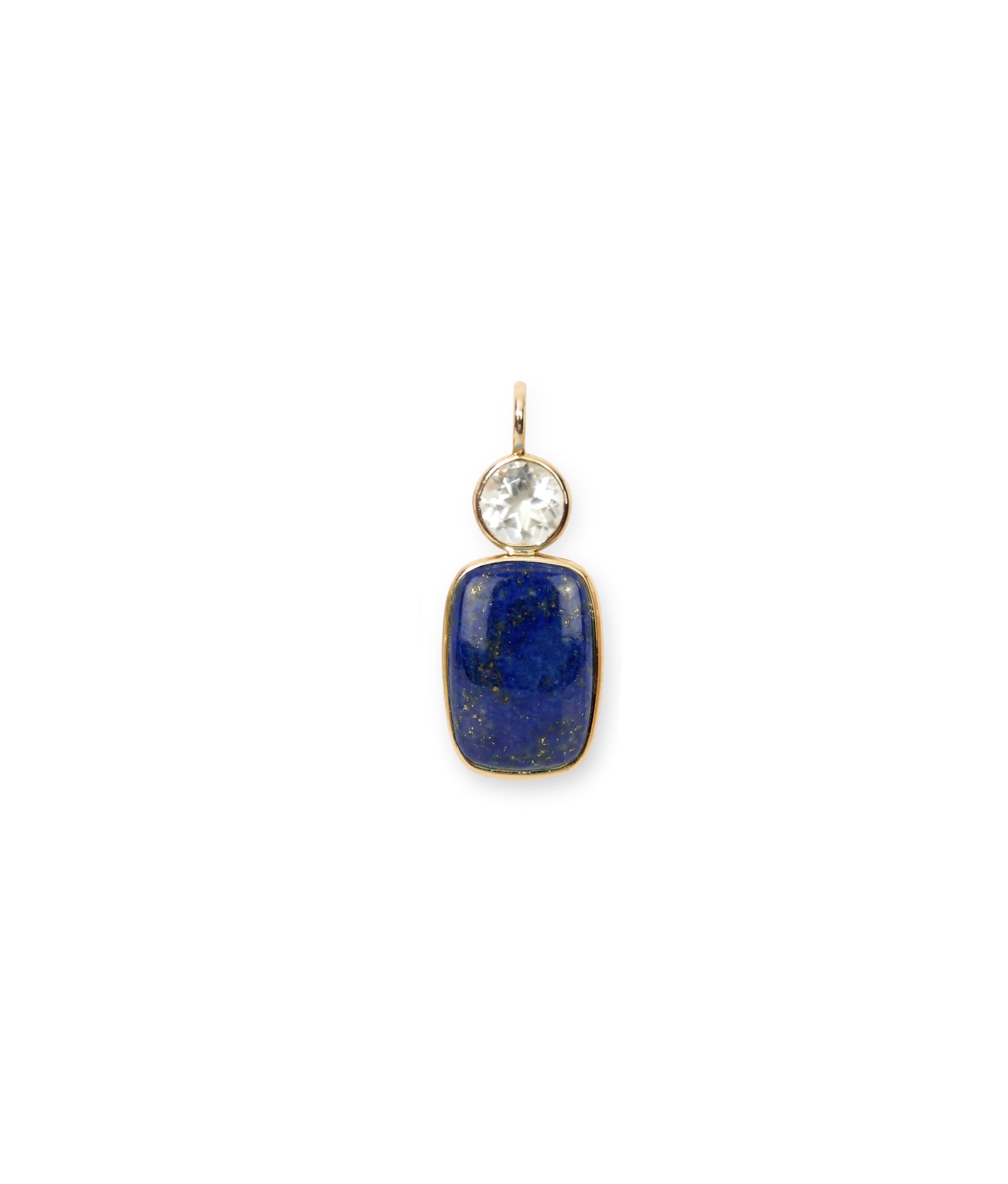 Stacked Oblong 14k Gold Necklace Charm in Green Amethyst & Lapis Cabochon