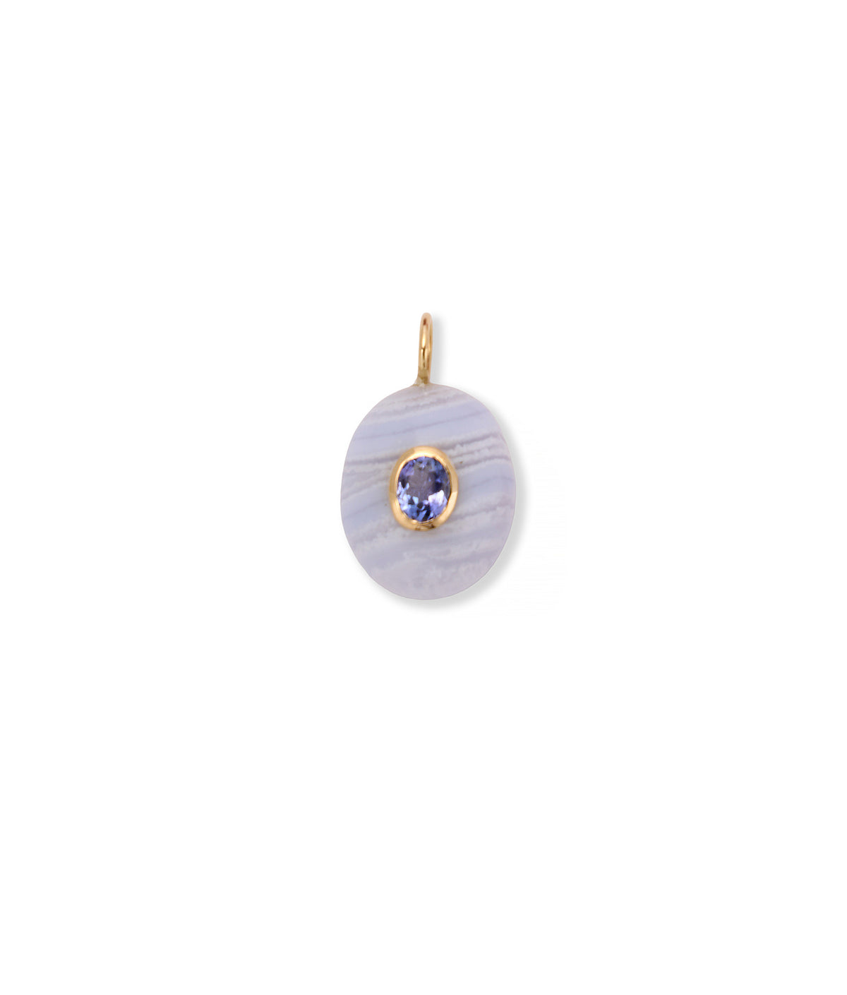 Blue Lace Agate Oval & Tanzanite 14k Gold Necklace Charm