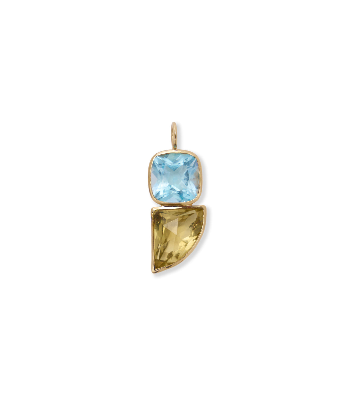 Fin 14k Gold Necklace Charm in Sky Blue Topaz & Olive Quartz