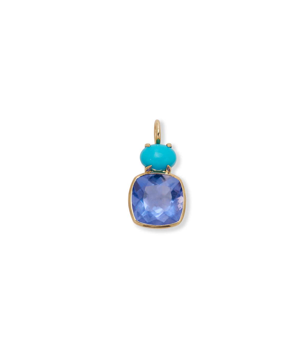 Double 14k Gold Necklace Charm in Turquoise & Fluorite