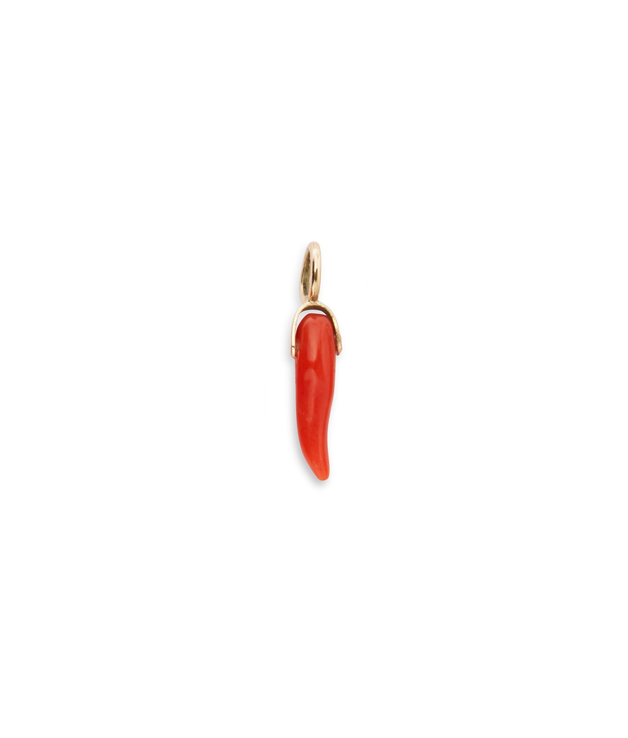 Dark Red Coral Horn 14k Gold Necklace Charm