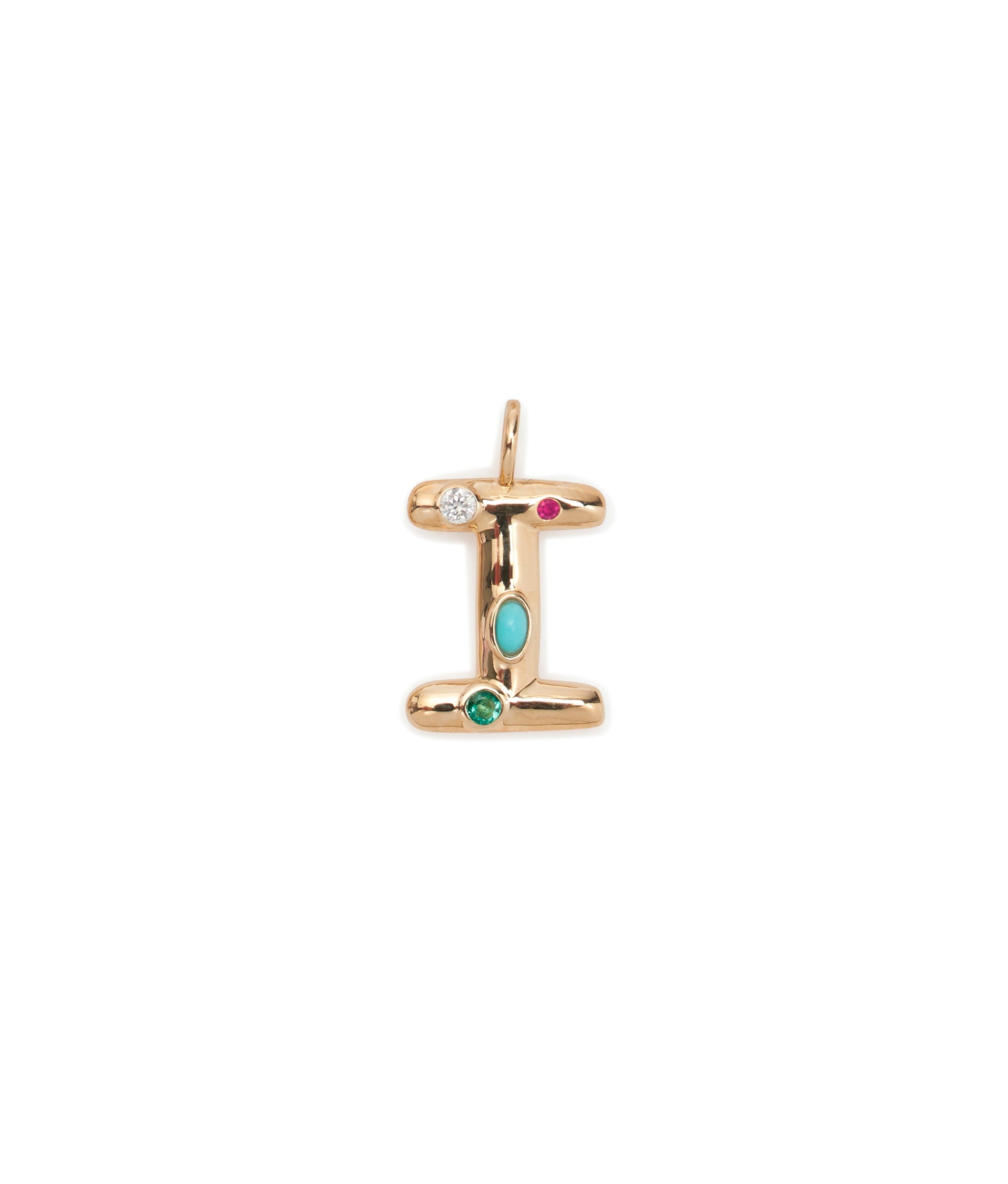 14k Gold Confetti Letter "I" Charm