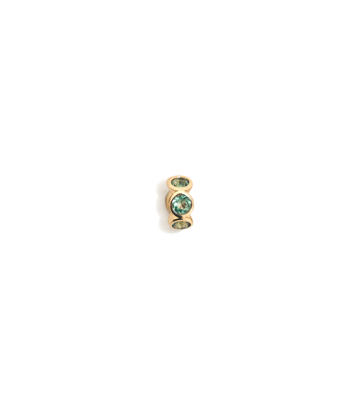 14k Gold Spacer in Green Quartz. Circular bead charm with faceted green quartz rounds wrapped in gold.