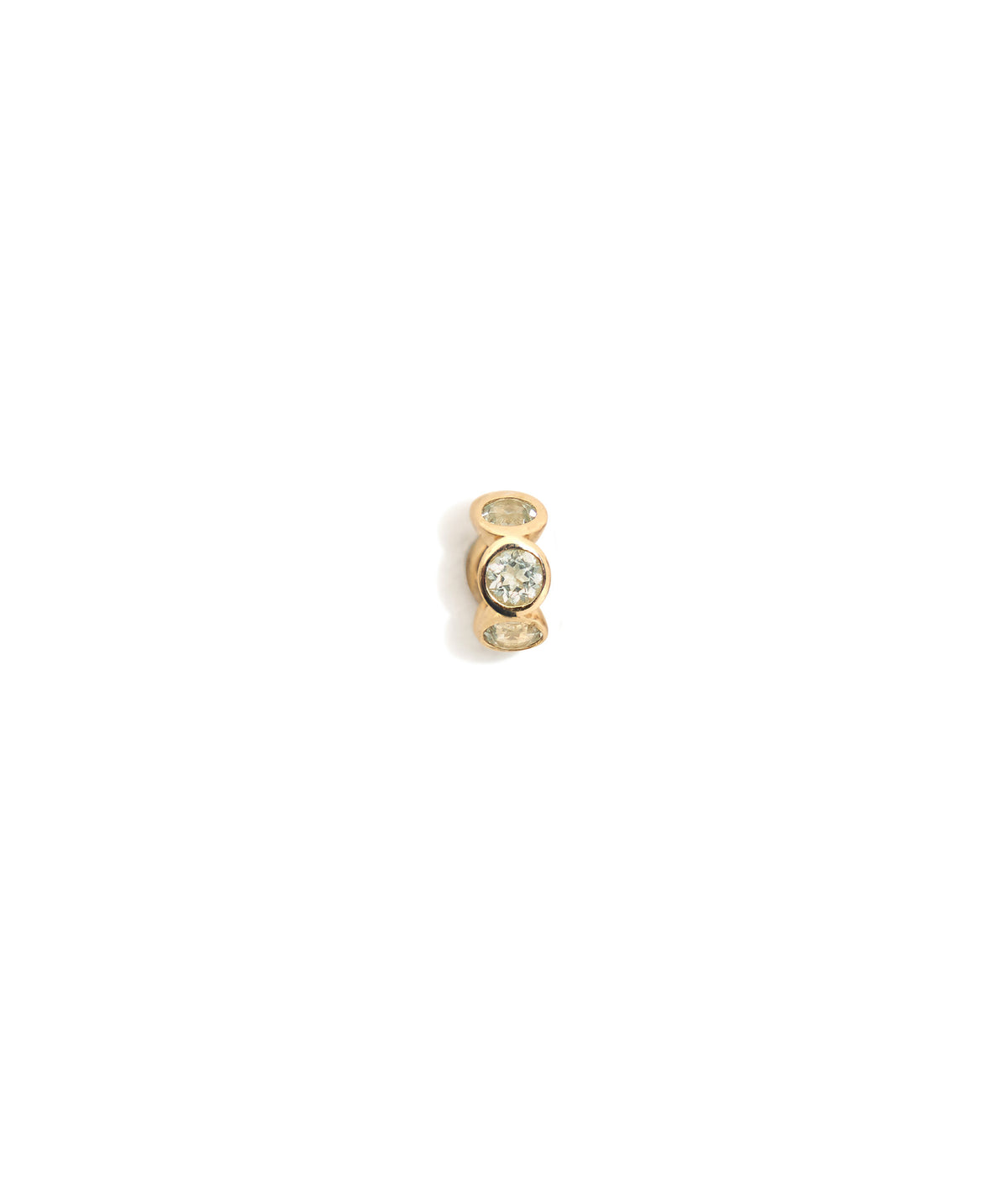 14k Gold Spacer in Sky Blue Topaz. Circular bead charm with faceted light blue topaz rounds wrapped in gold.