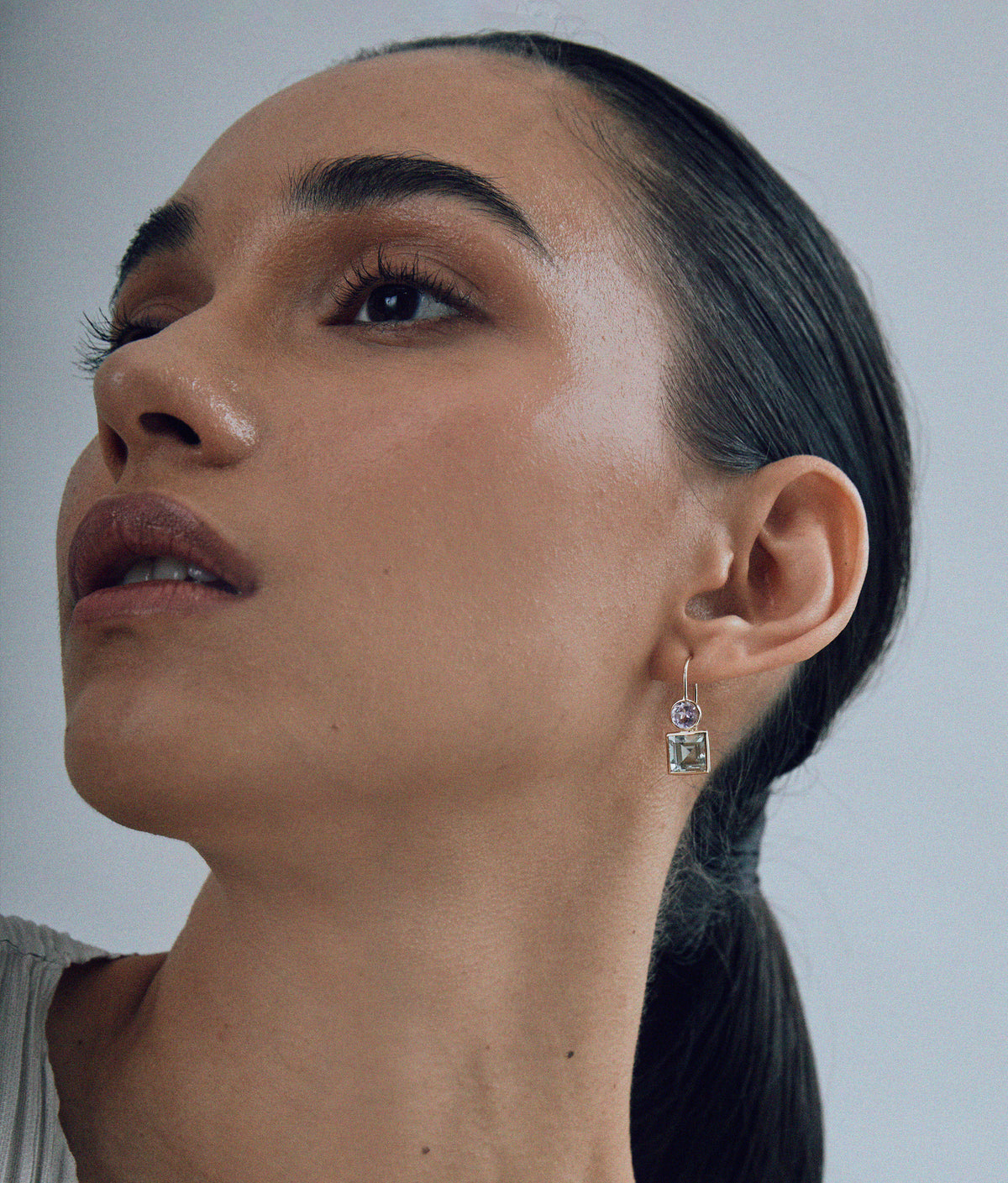Pastille Earrings in Amethyst & Green Amethyst