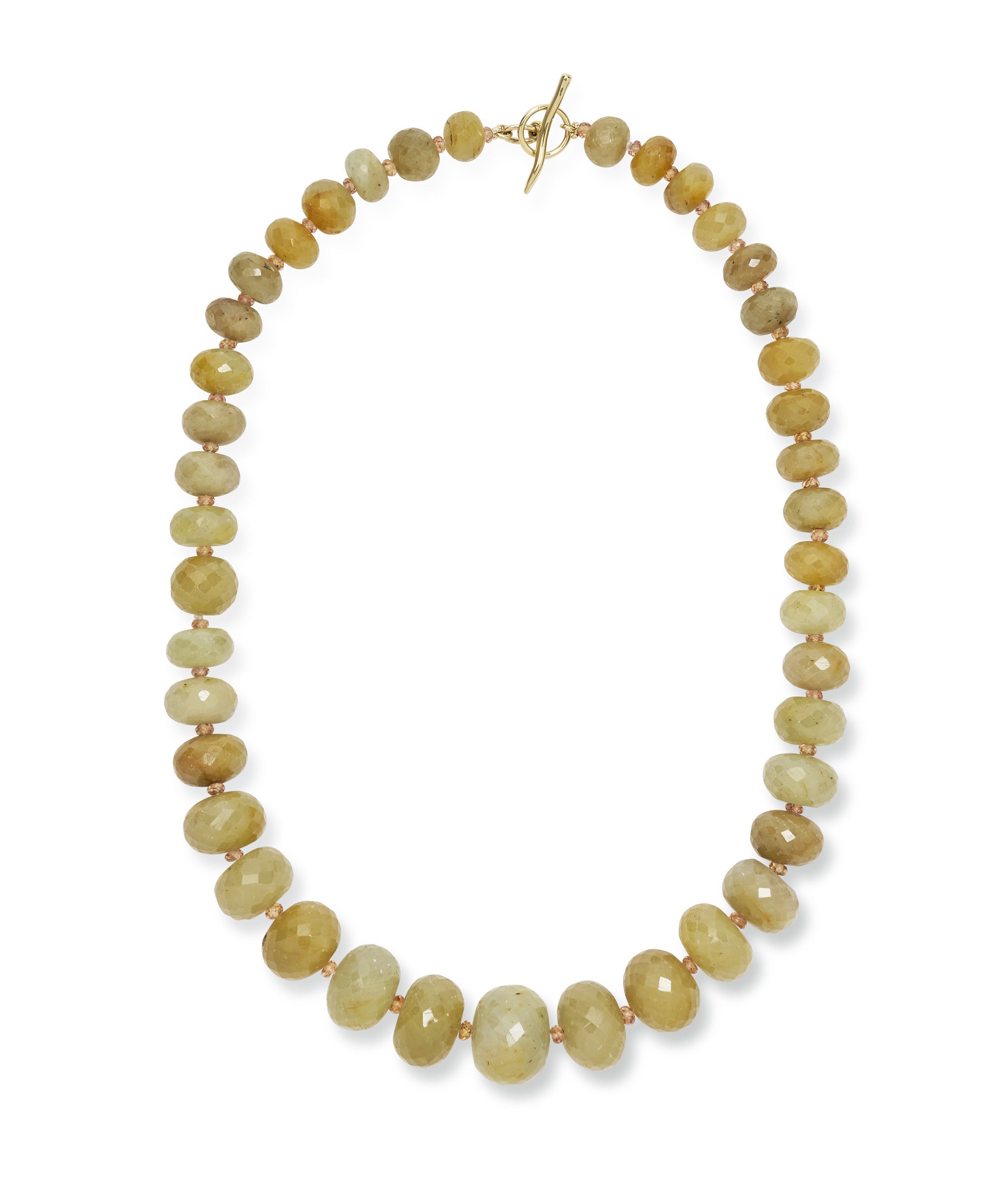 Large Graduated Yellow Sapphire & 14k Gold Necklace. Faceted yellow sapphire bead strand with gold toggle closure.