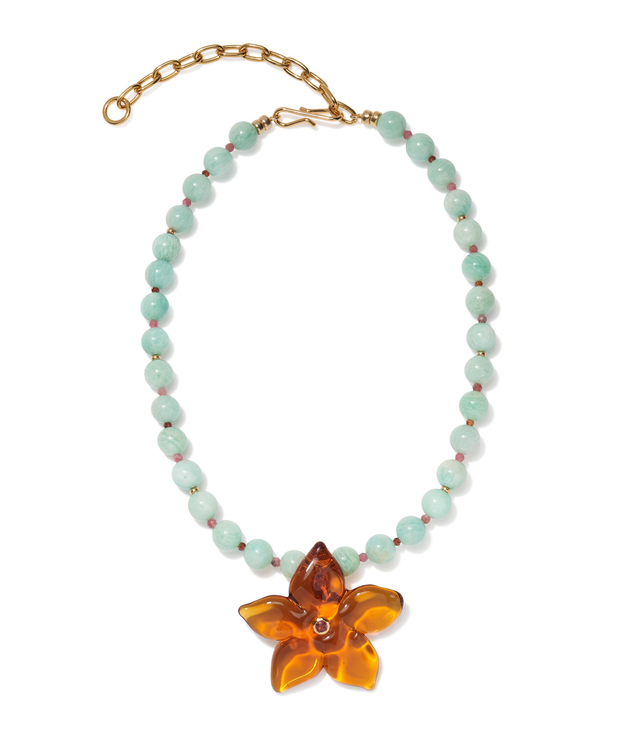 Vinca Flower Necklace in Amber