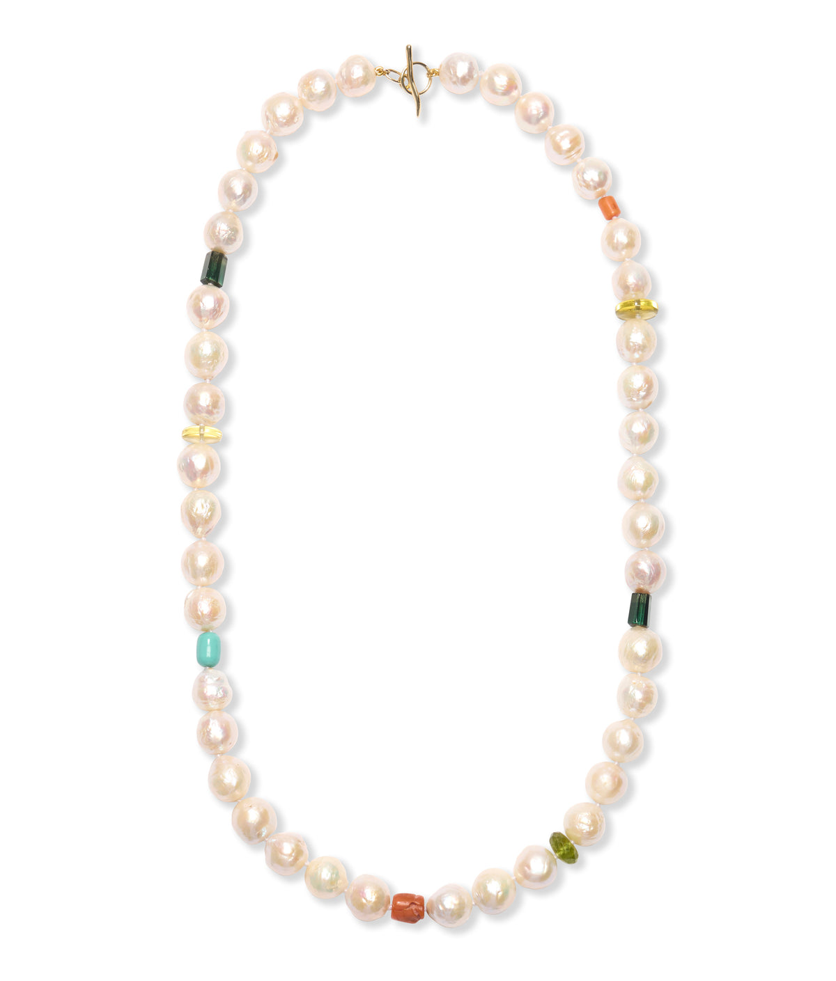 Pearl, Coral & Tourmaline 14k Gold Necklace