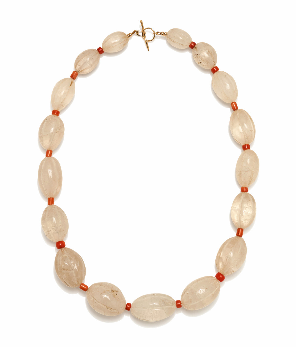 Antique Crystal & Mediterranean Coral 14k Gold Necklace