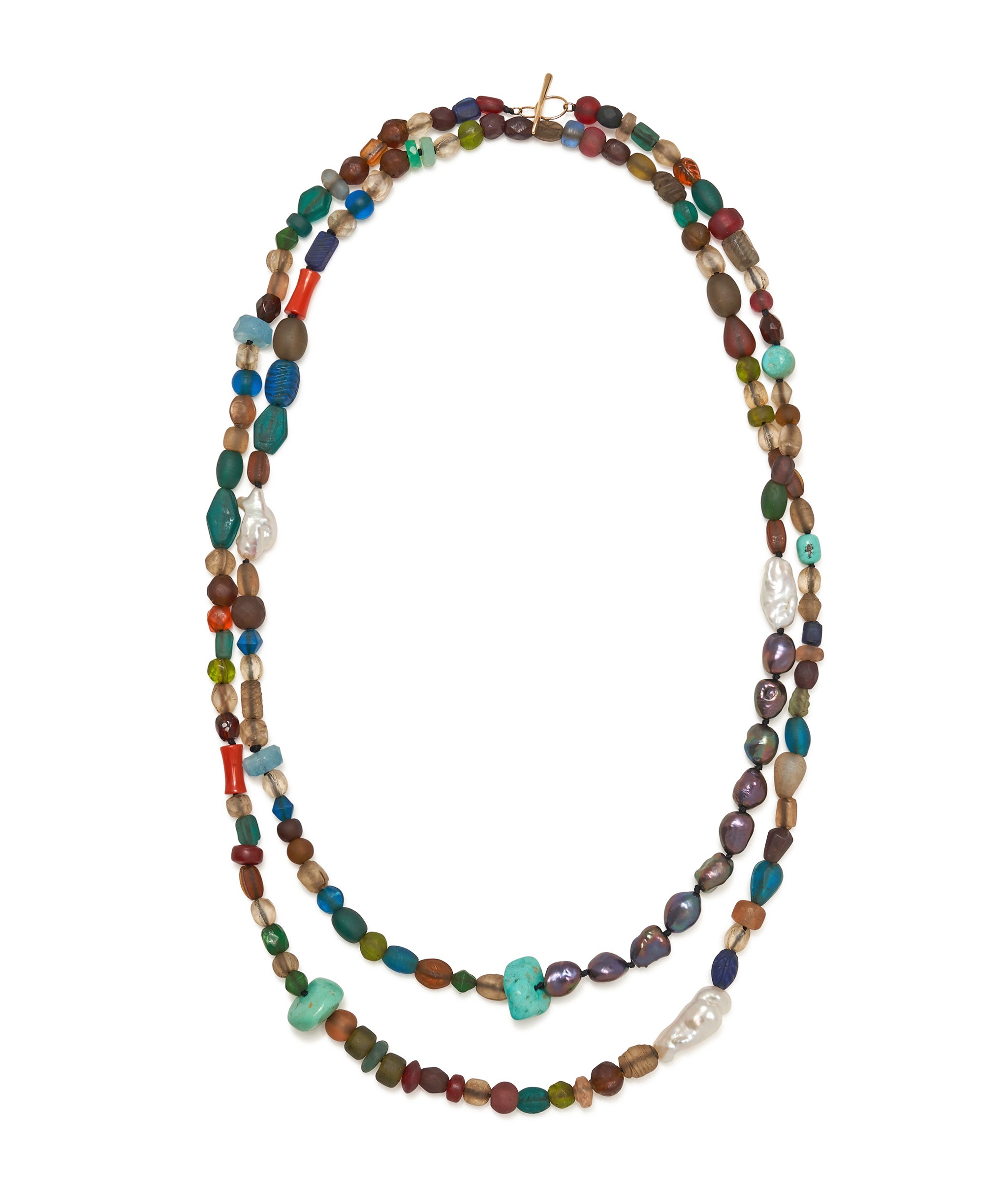 14k Gold Cabana Necklace in Moroccan Glass & Semiprecious Stones