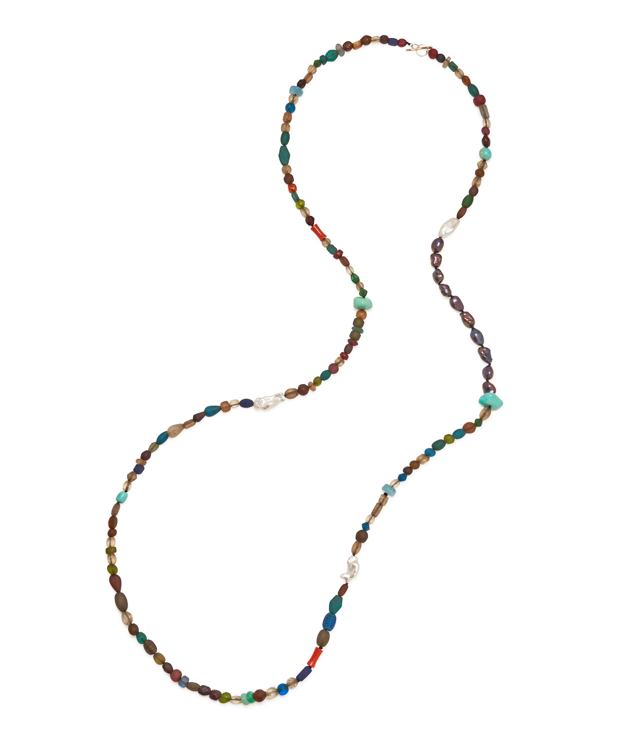 14k Gold Cabana Necklace in Moroccan Glass & Semiprecious Stones