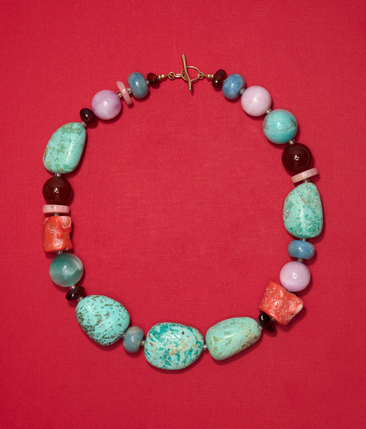 Mixed Turquoise, Kunzite, Garnet & Semiprecious Stone 14k Gold Necklace