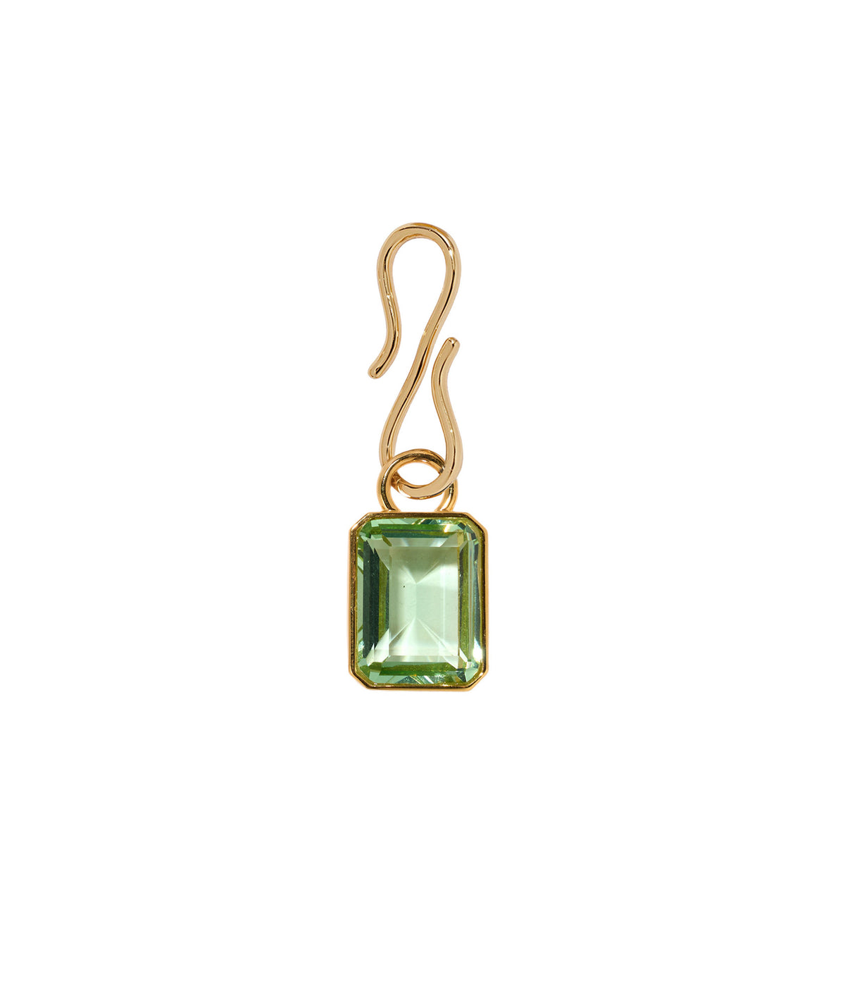 Candyland Charm in Verbena. Faceted green glass baguette charm with gold s-hook