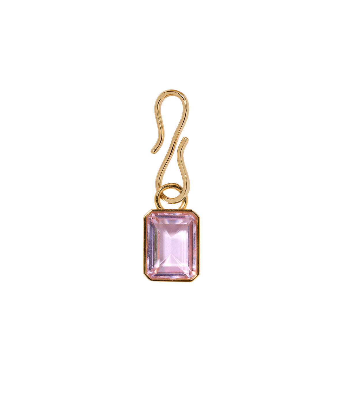 Candyland Charm in Rosewater. Faceted pink glass baguette with gold s-hook.