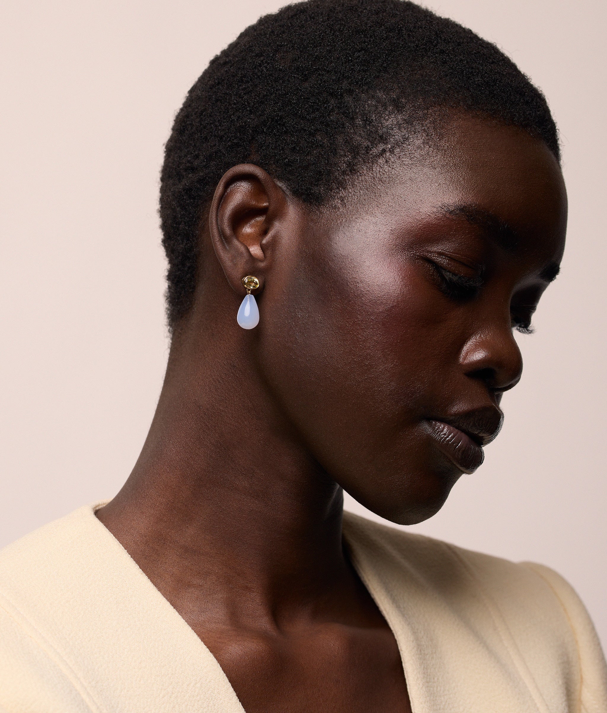 14k Gold Drop Earrings in Lemon Quartz & Chalcedony