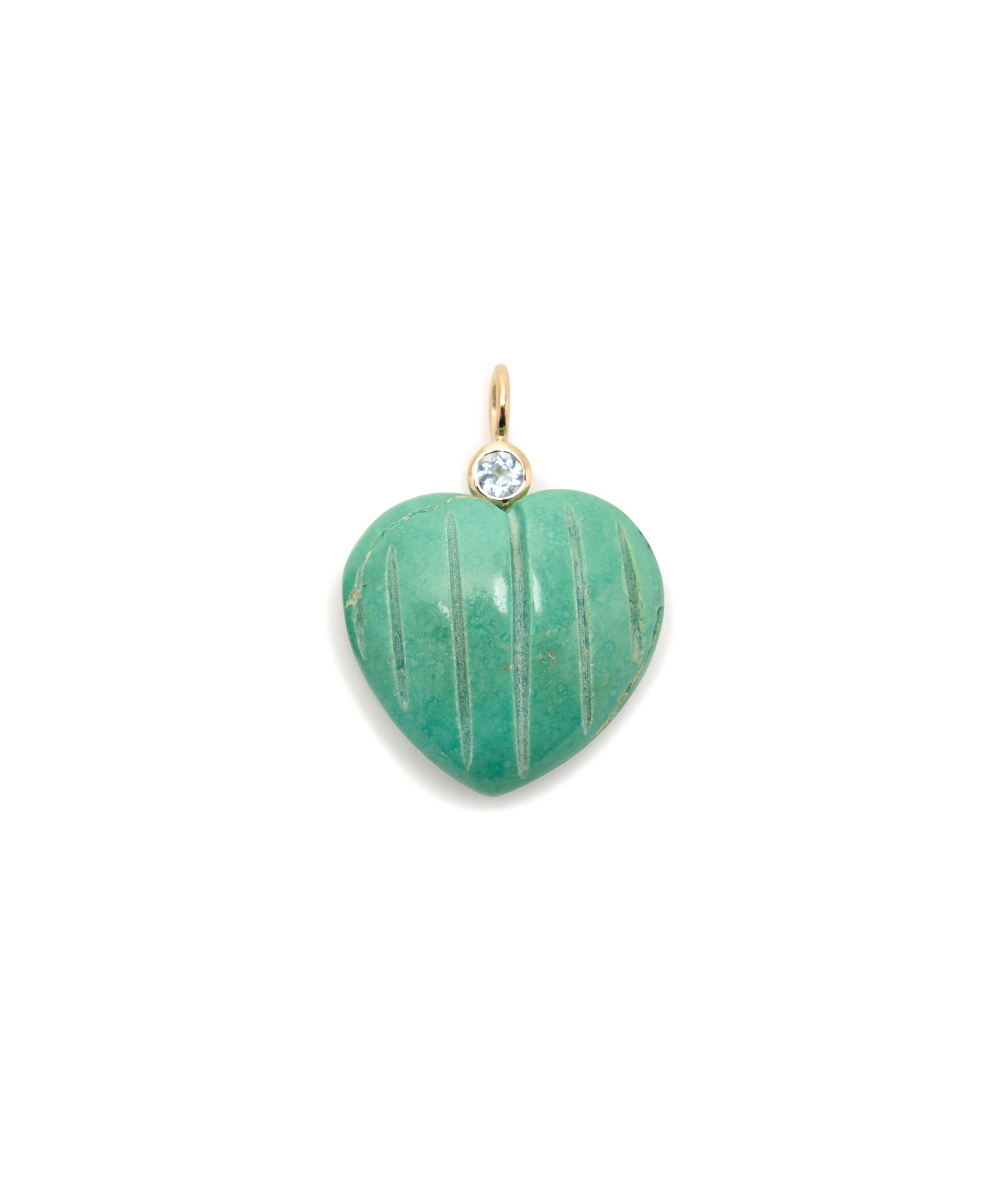 Turquoise Heart & Sky Blue Topaz 14k Gold Necklace Charm
