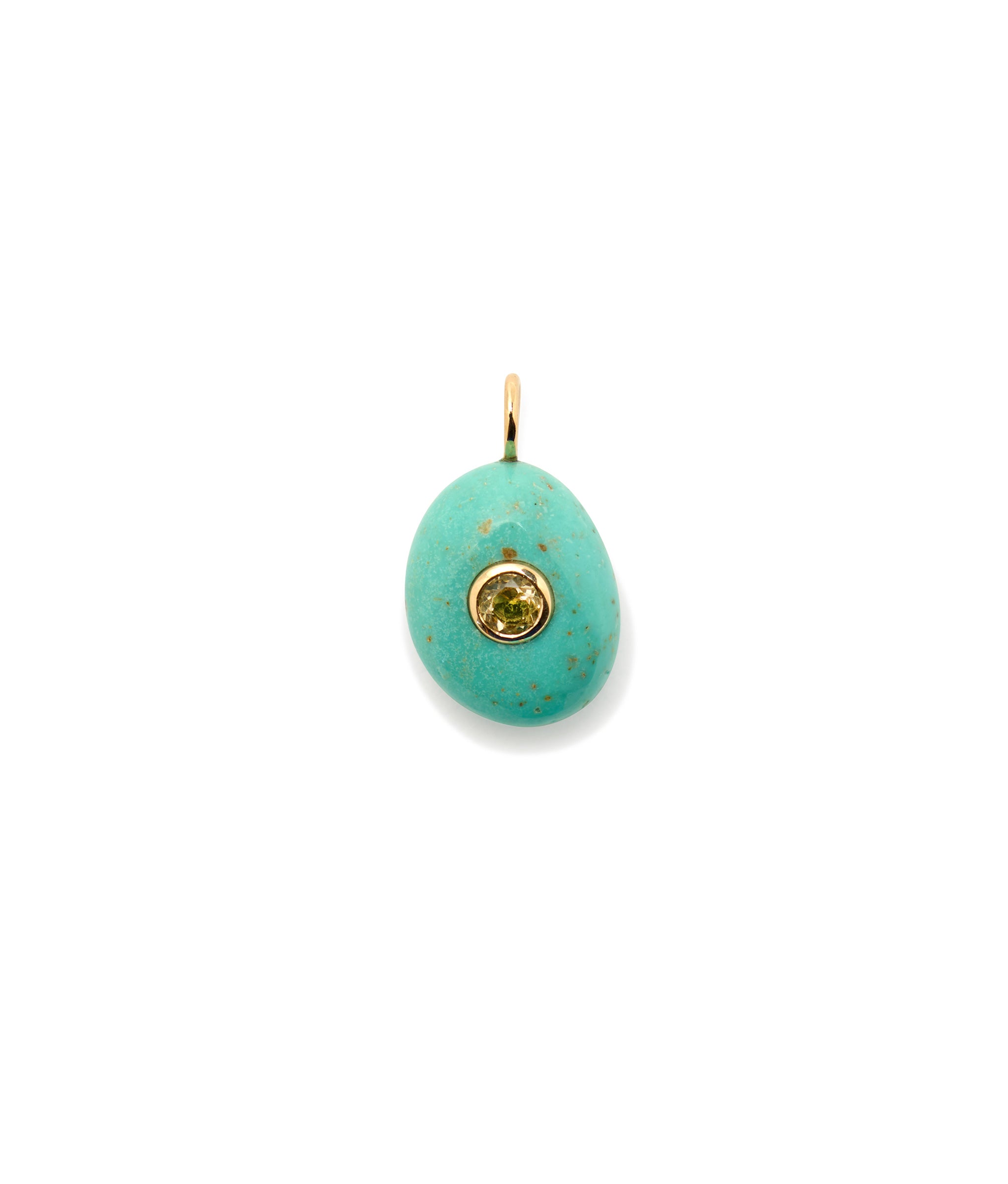 Turquoise & Olive Quartz 14k Gold Necklace Charm