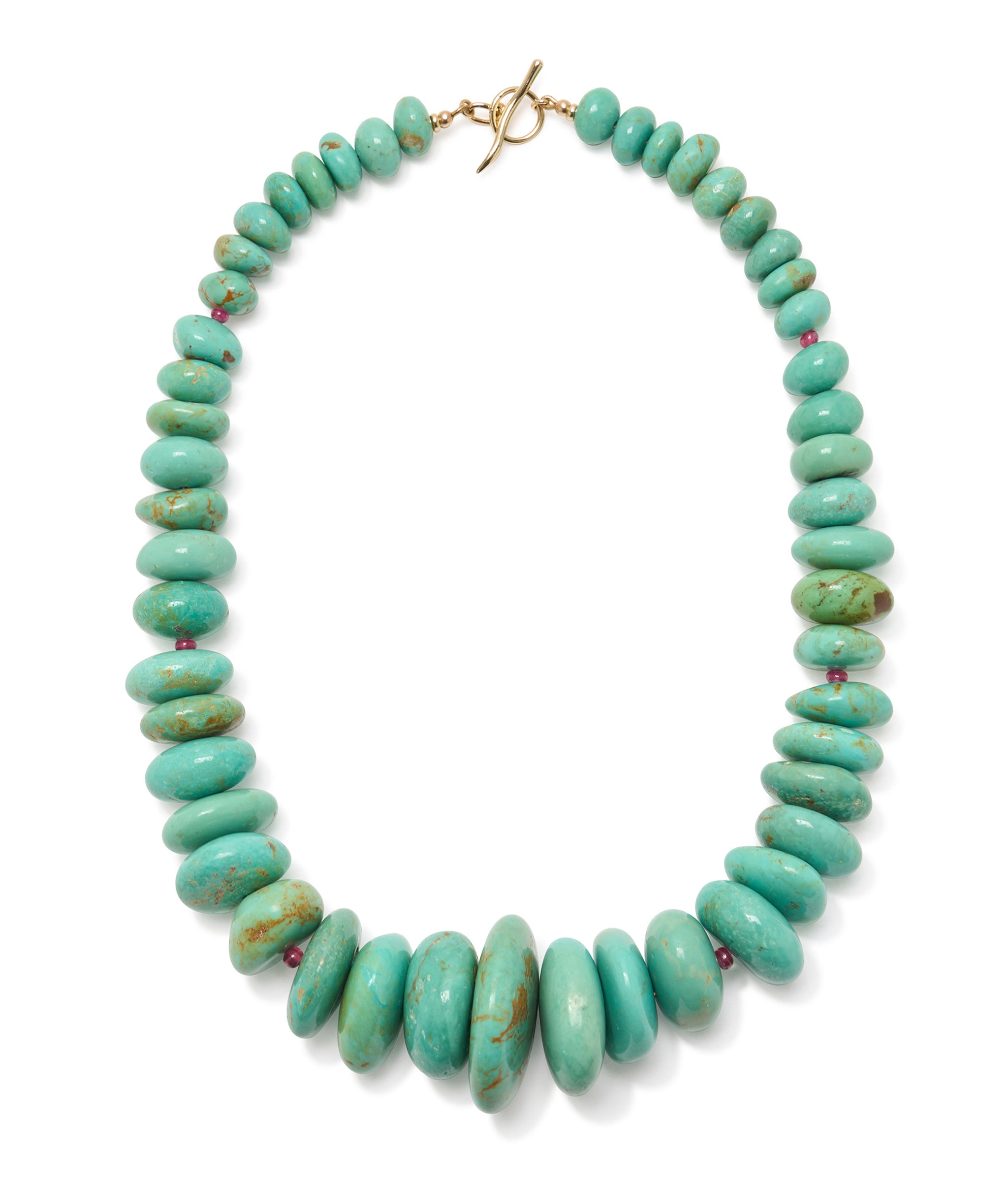 Large Graduated Turquoise & Ruby 14k Gold Necklace