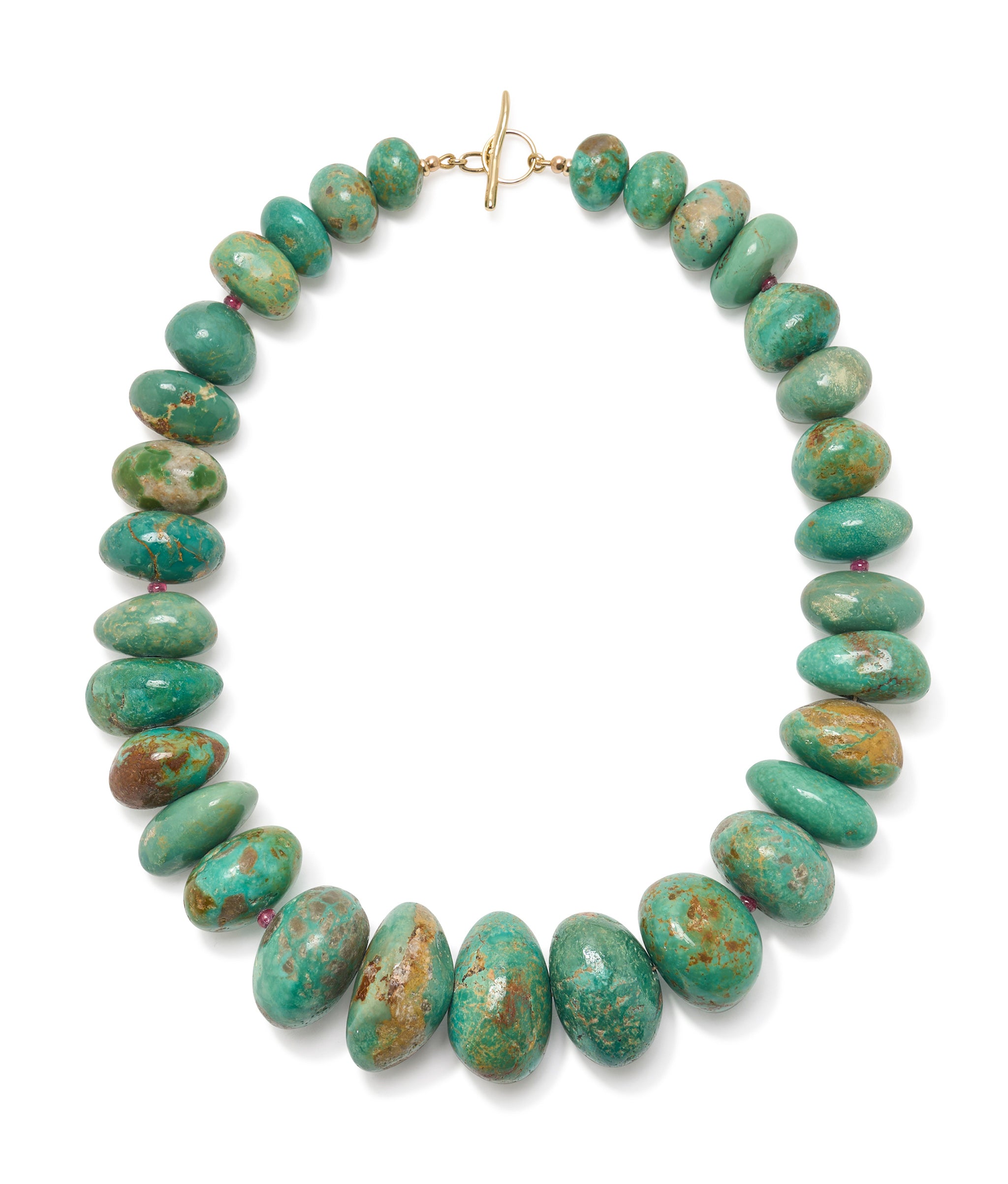 Chunky Turquoise & Ruby 14k Gold Necklace