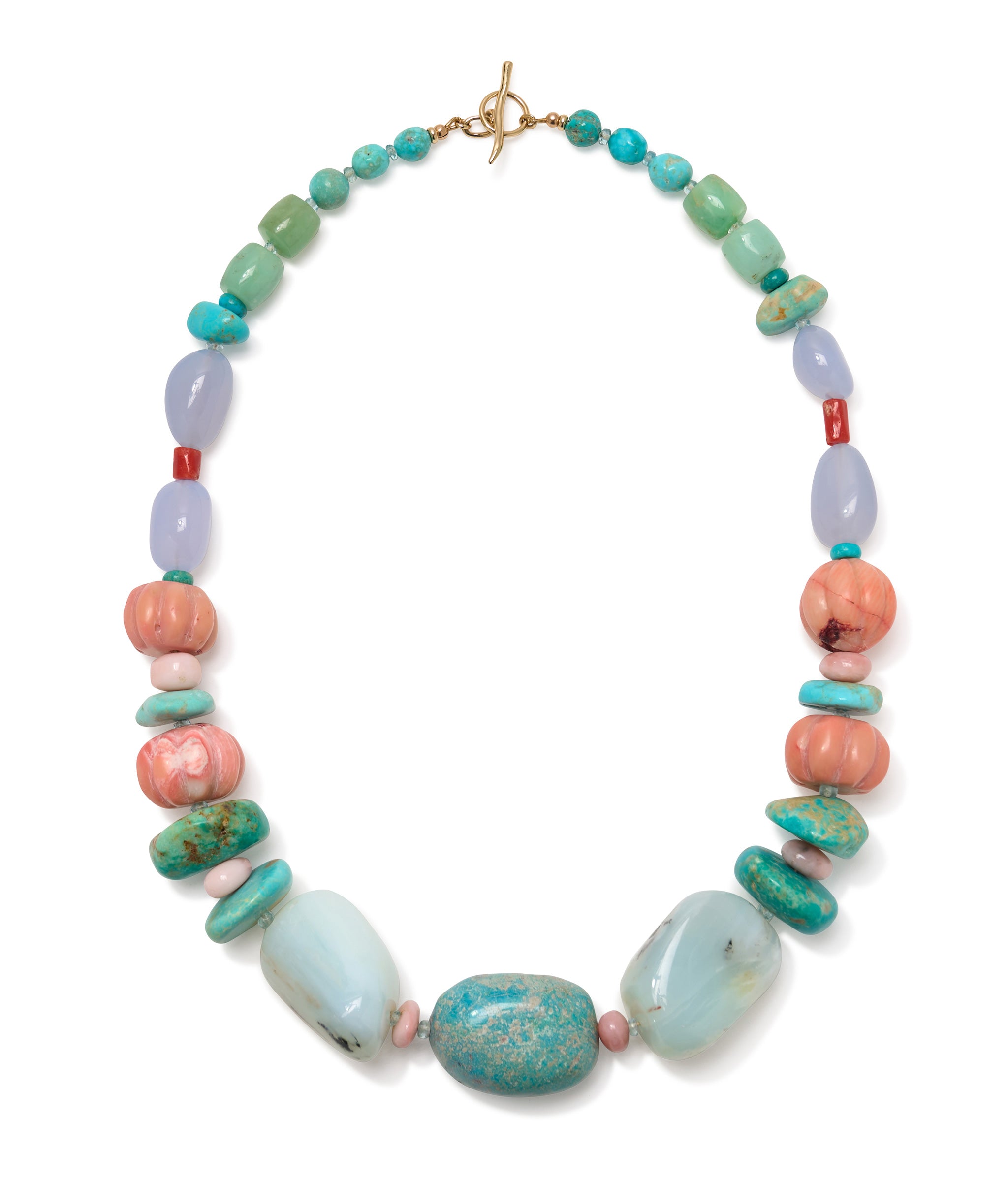 Mixed Turquoise, Opal & Carved Coral 14k Gold Necklace
