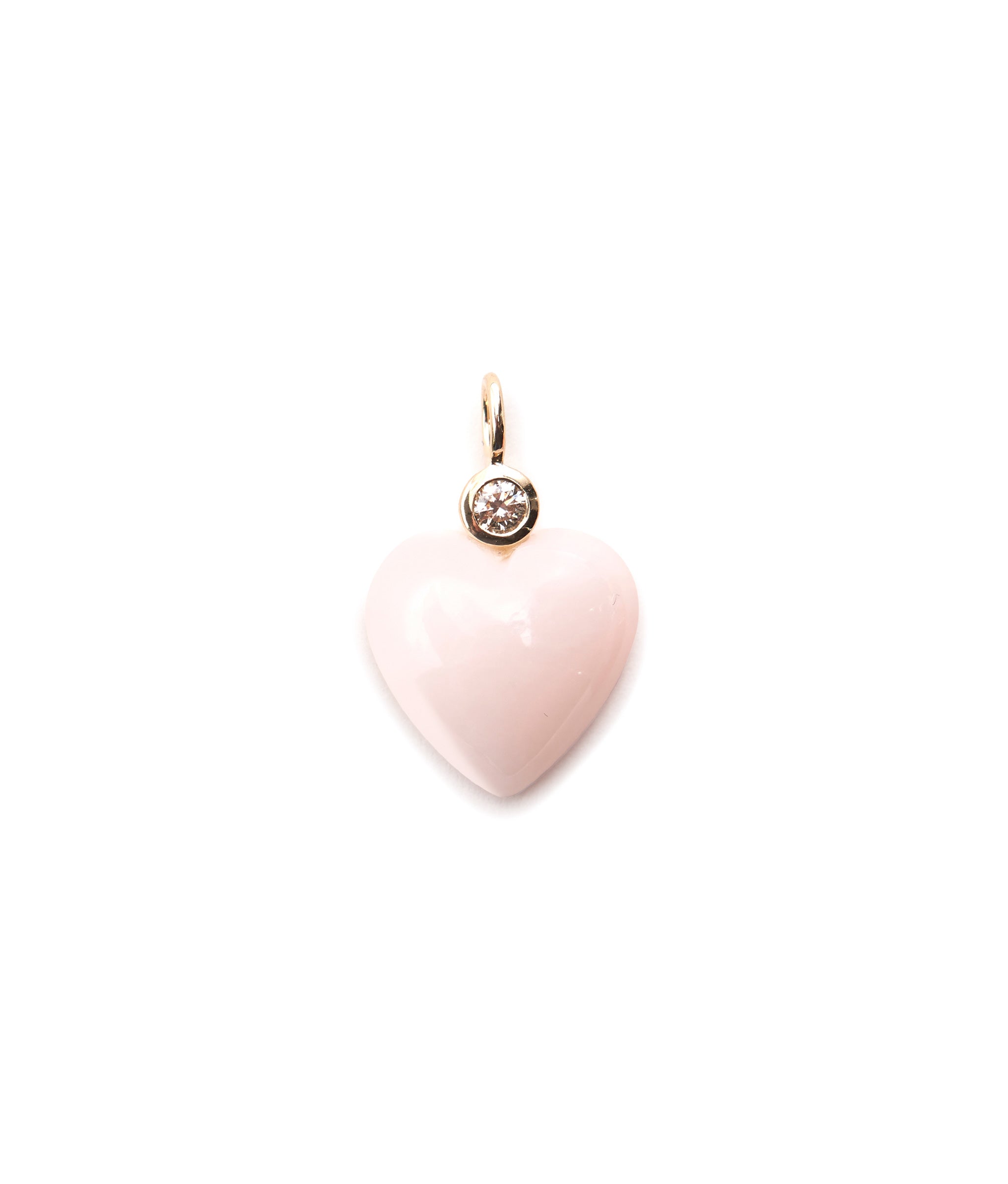 Pink Opal & Diamond 14k Gold Heart Necklace Charm