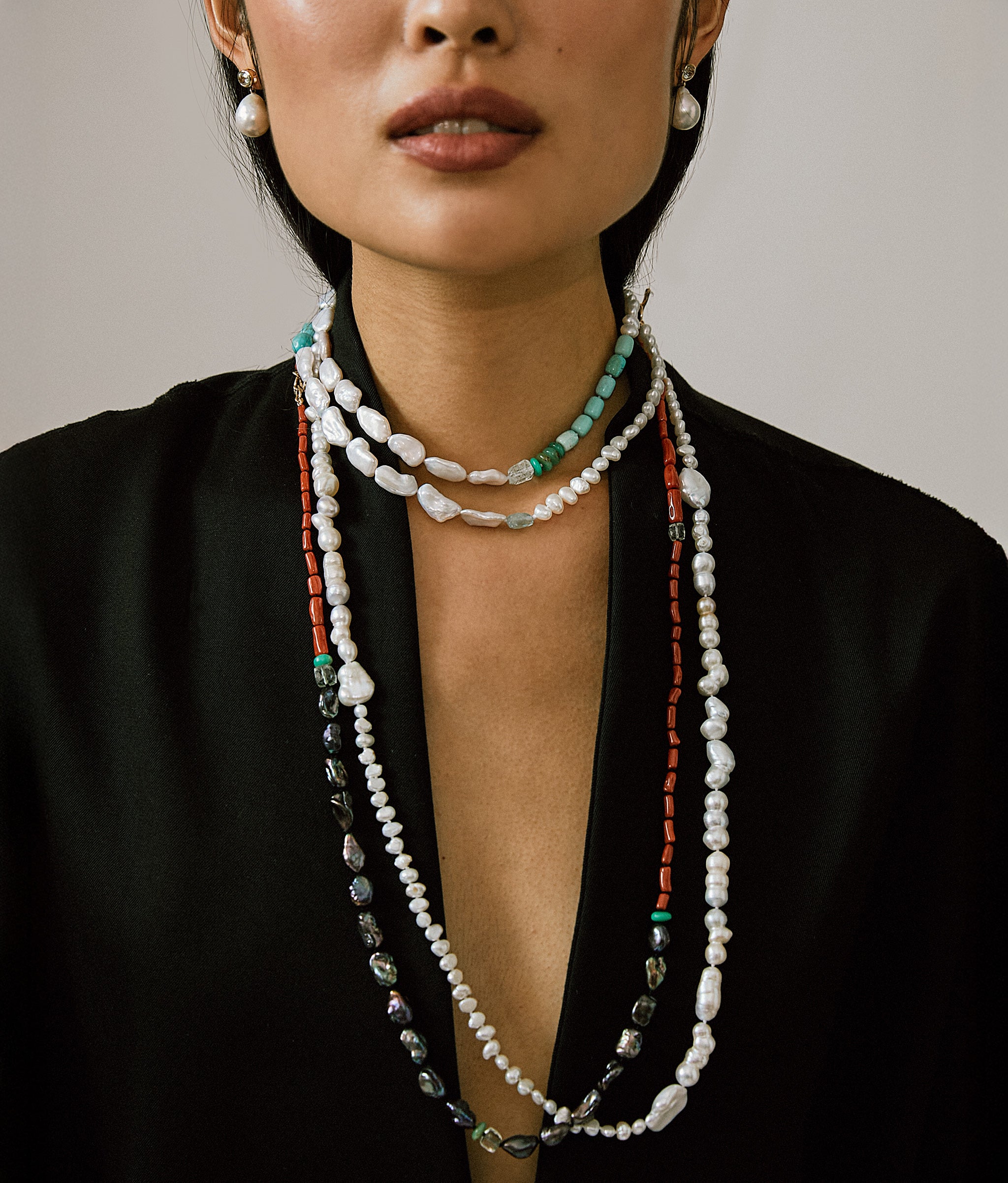 14k Gold Cabana Necklace in Turquoise & Pearl