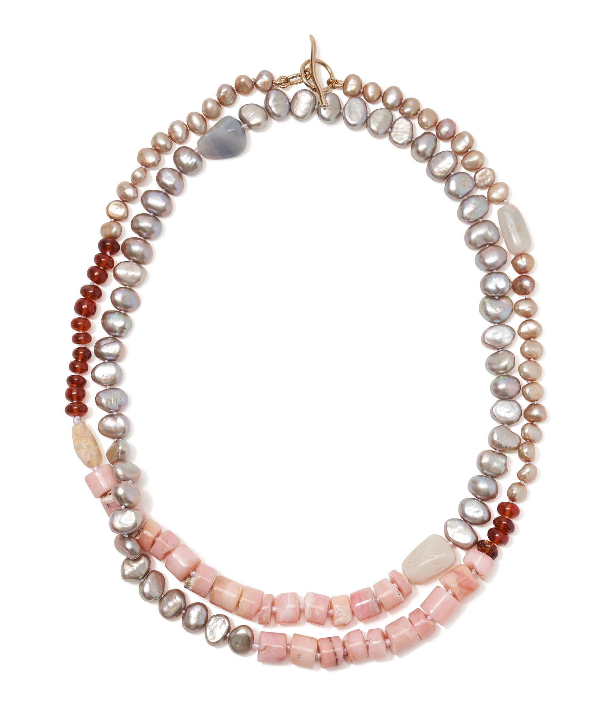 14k Gold Cabana Necklace in Pink Opal & Pearl