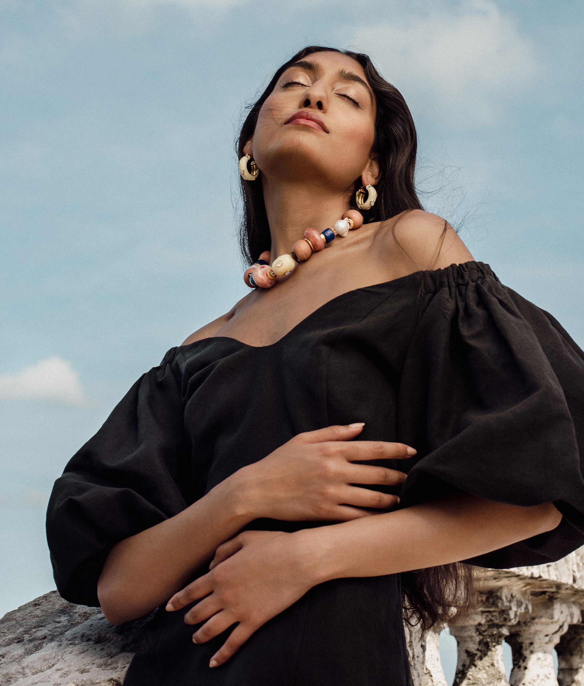 Enameled La Bomba Hoops in Ivory