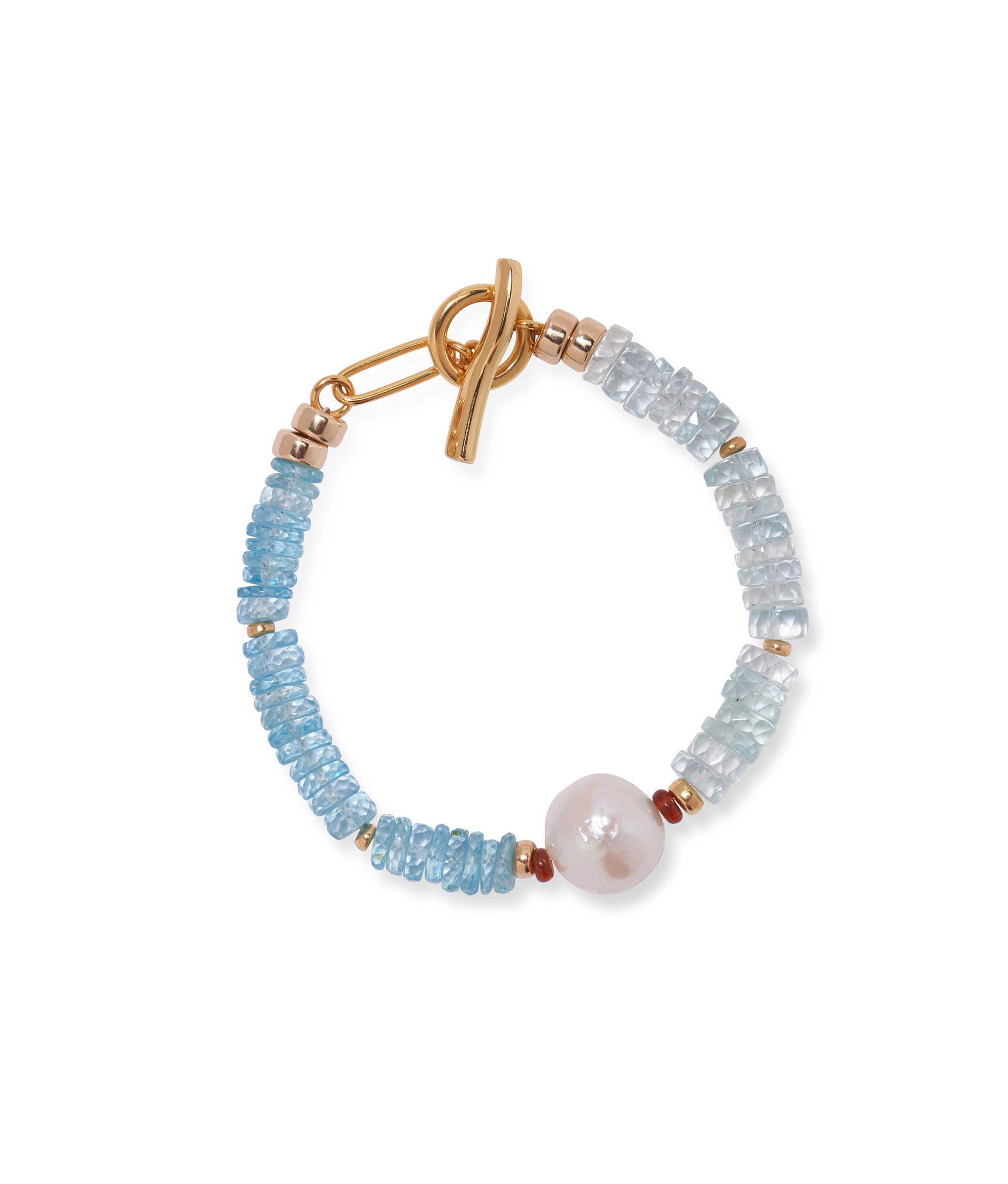 Rock Candy Bracelet in Blue Crush. Color-blocked beads in sky and deep blue topaz with pearl detail.