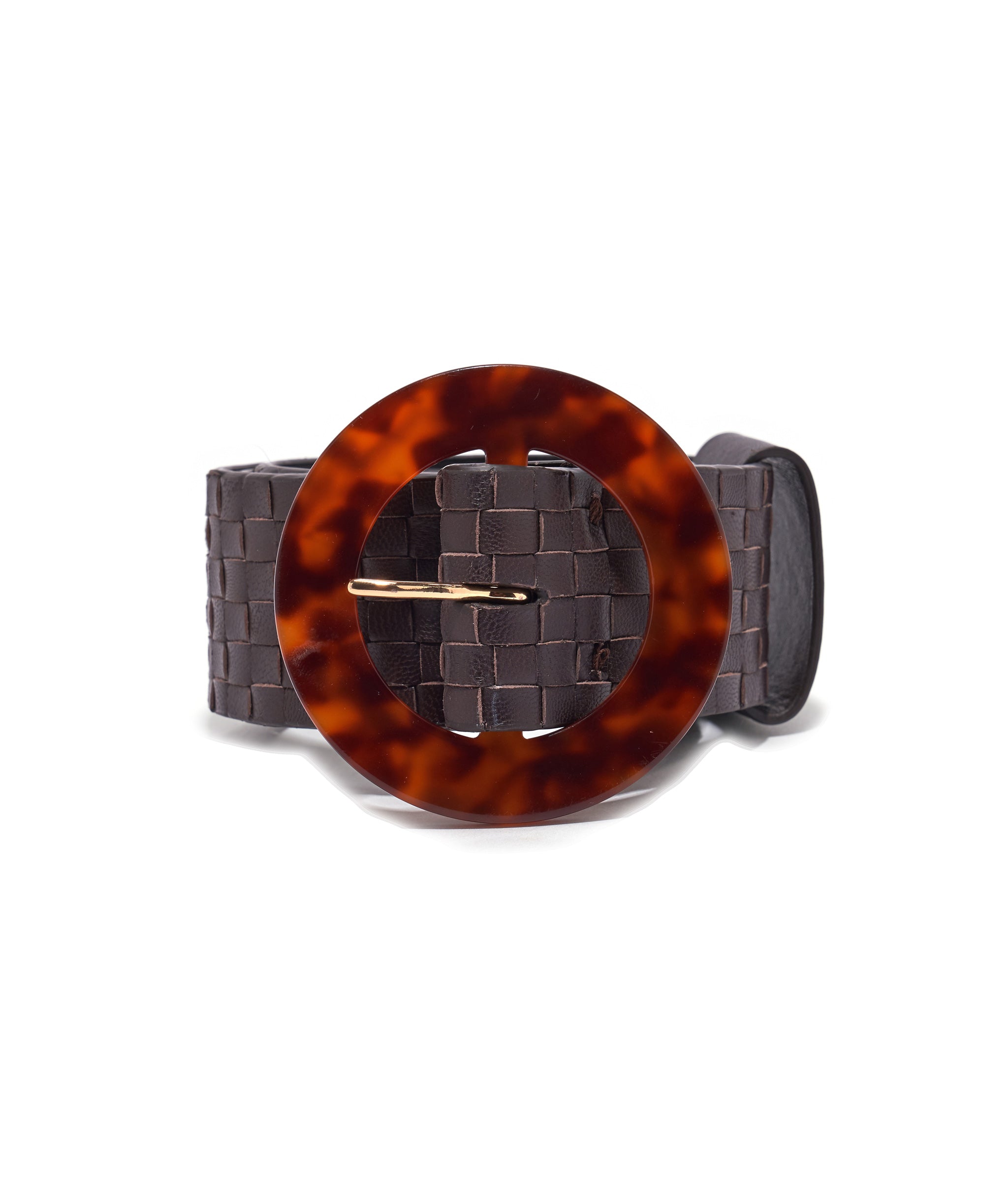 Louise Belt in Woven Brown Leather (L)