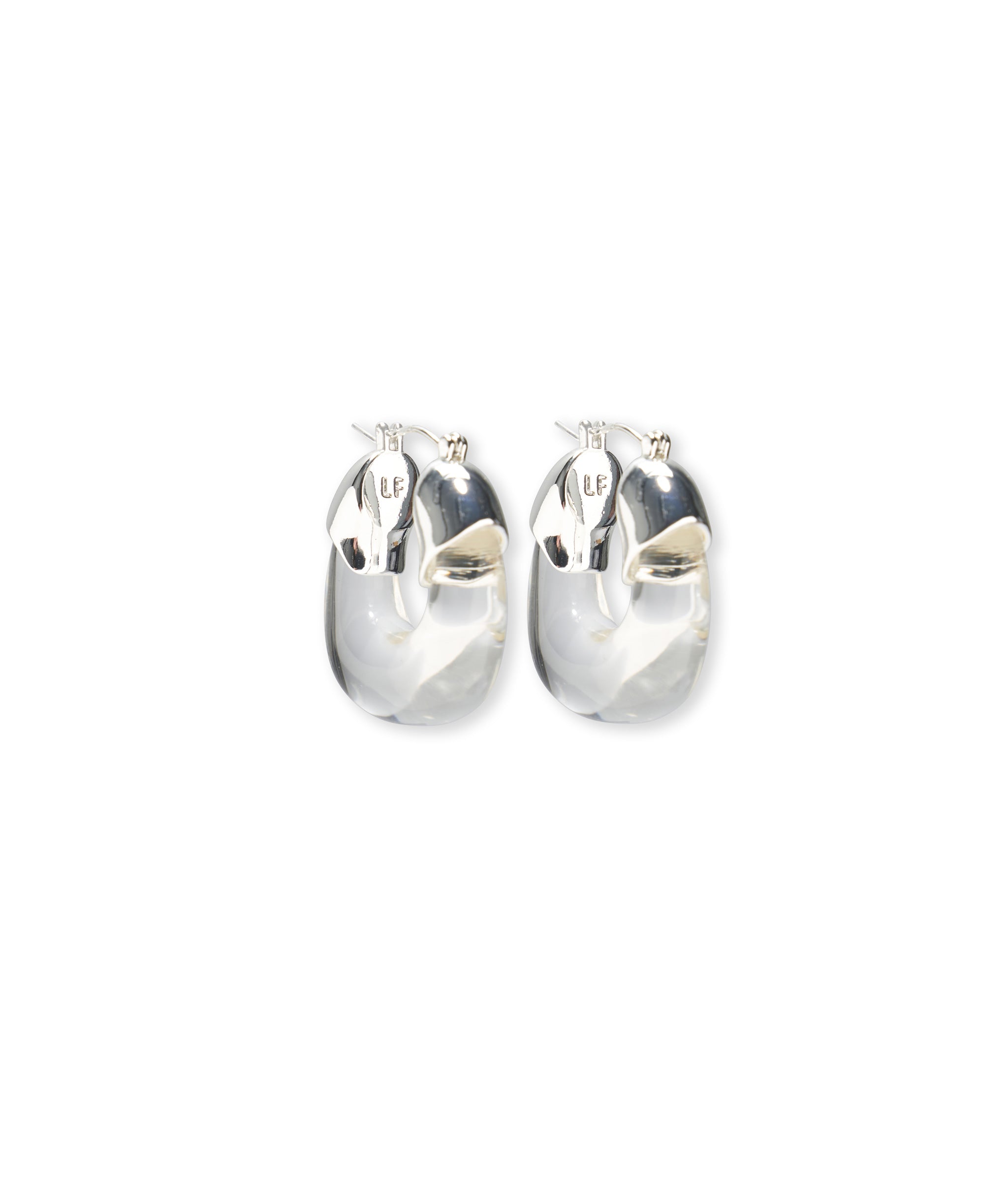 Mini Organic Hoops in Silver & Clear. Small transparent resin chunky hoop earrings with silver tops.