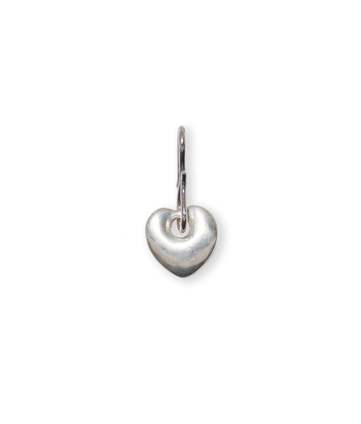 Love Charm in Silver. Small silver puffy heart charm with s-hook attached.