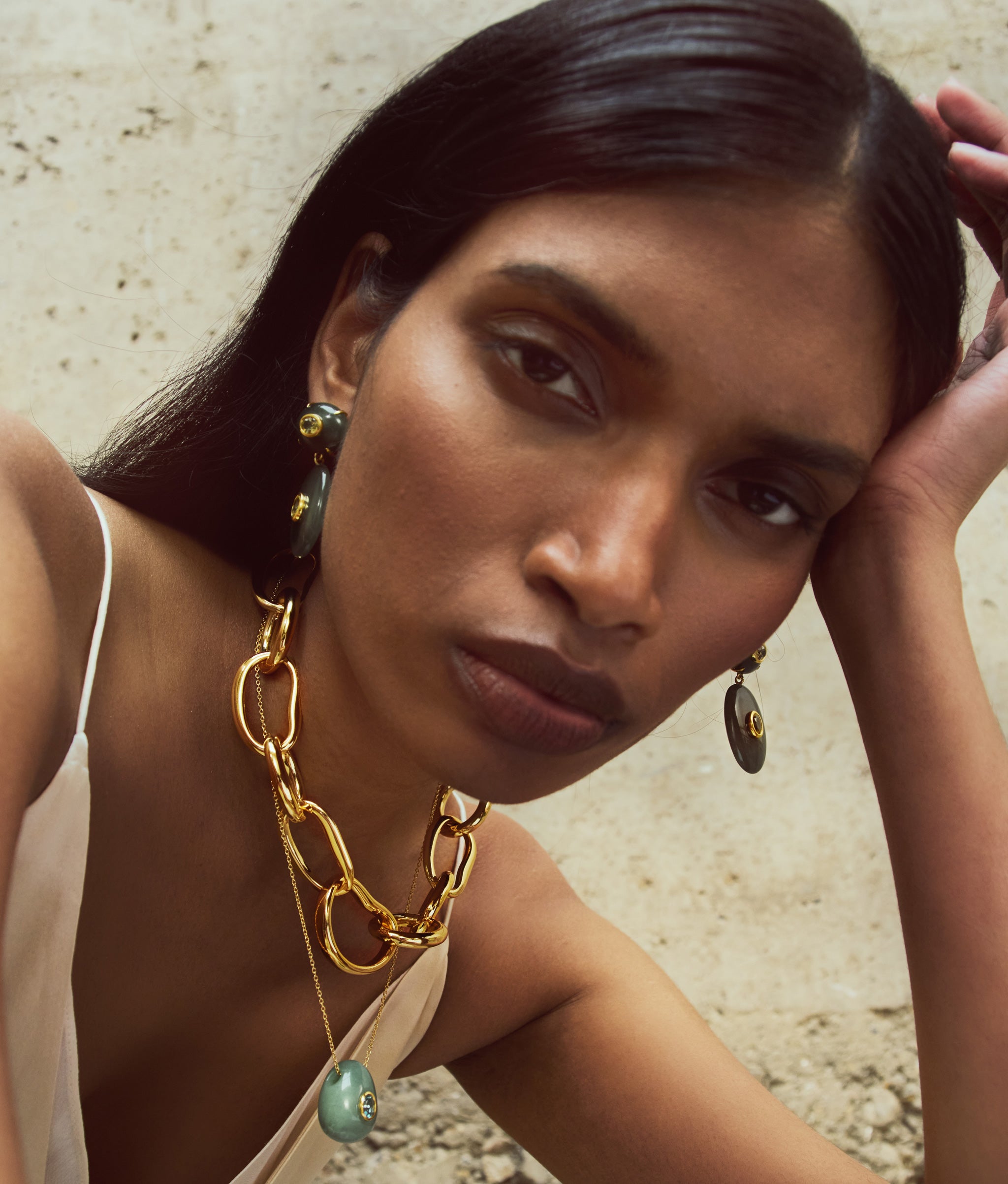 Dorothy Earrings in Green Jade