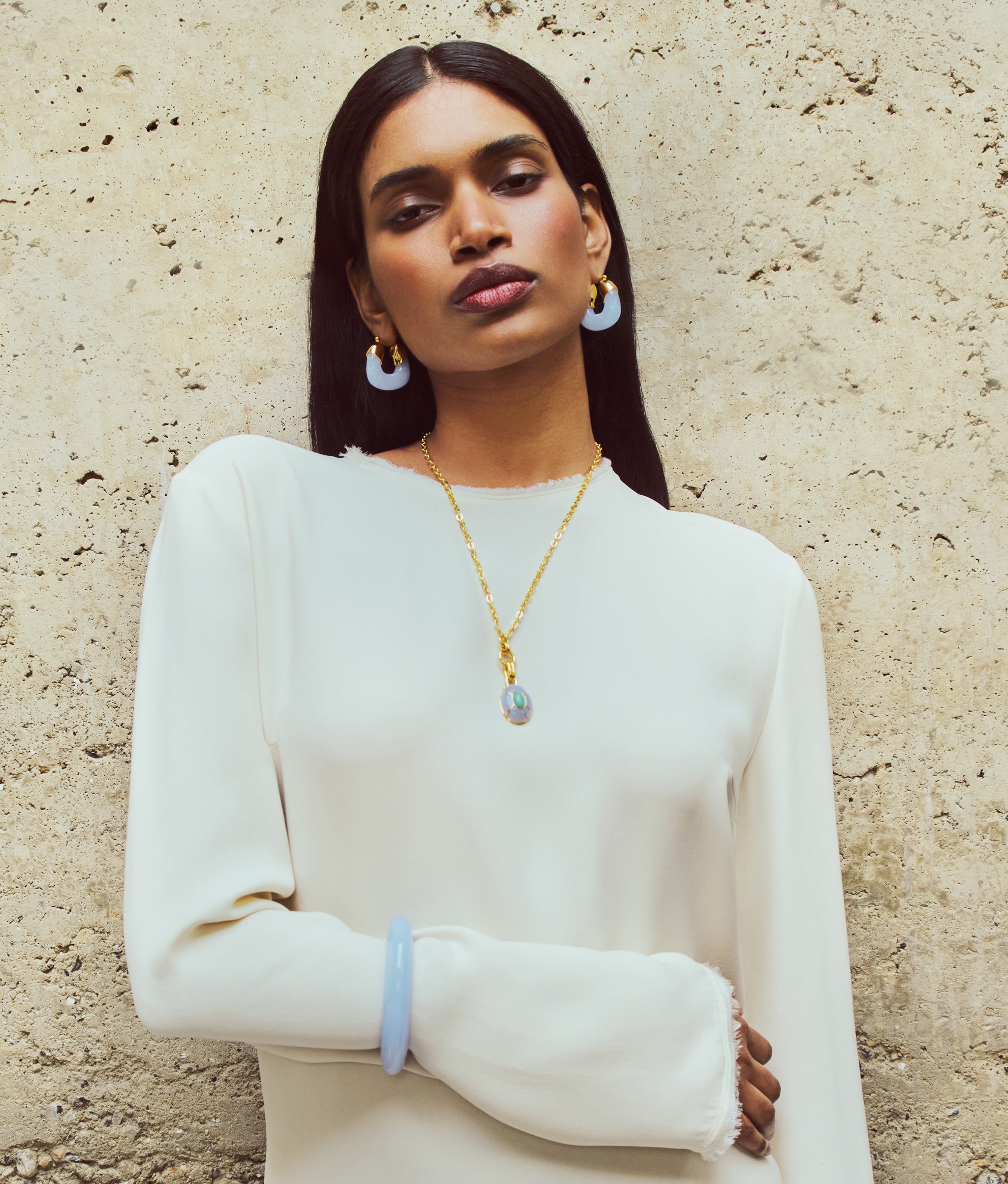 Organic Hoops in Marbled Blue Lace