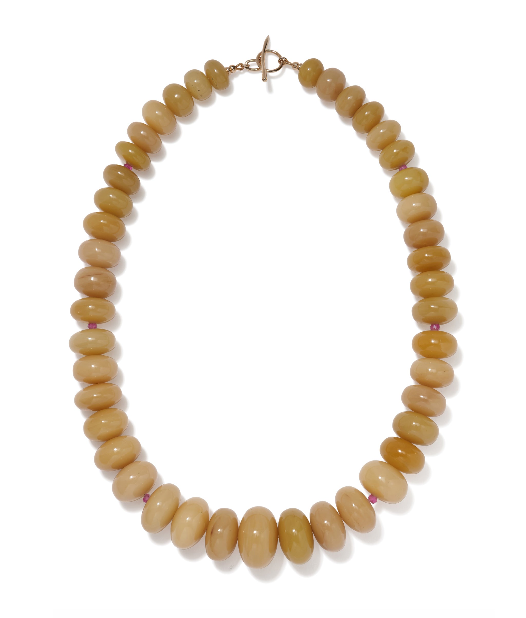 Yellow Serpentine, Pink Sapphire & 14k Gold Necklace