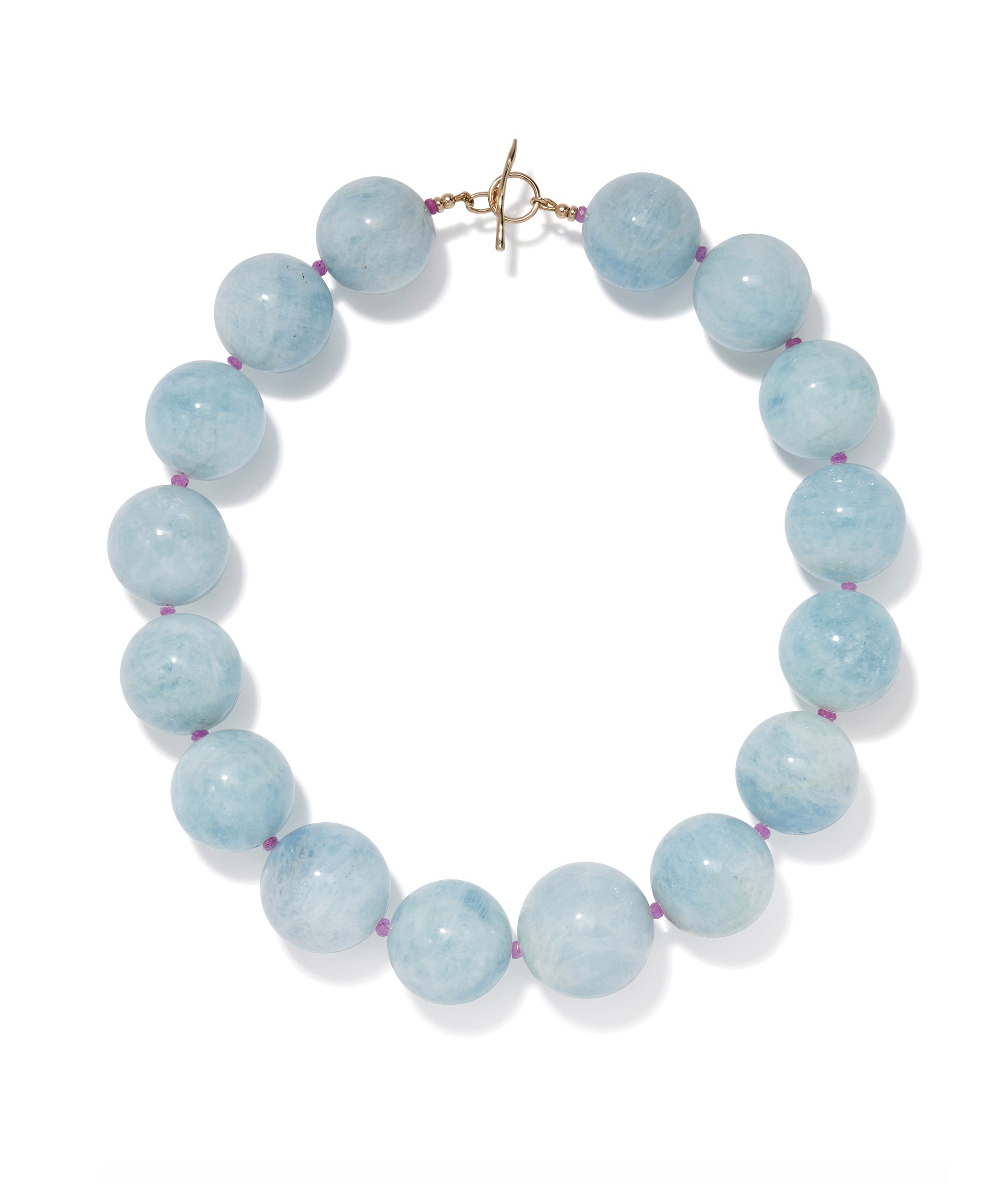 Jumbo Aquamarine, Pink Sapphire & 14k Gold Necklace