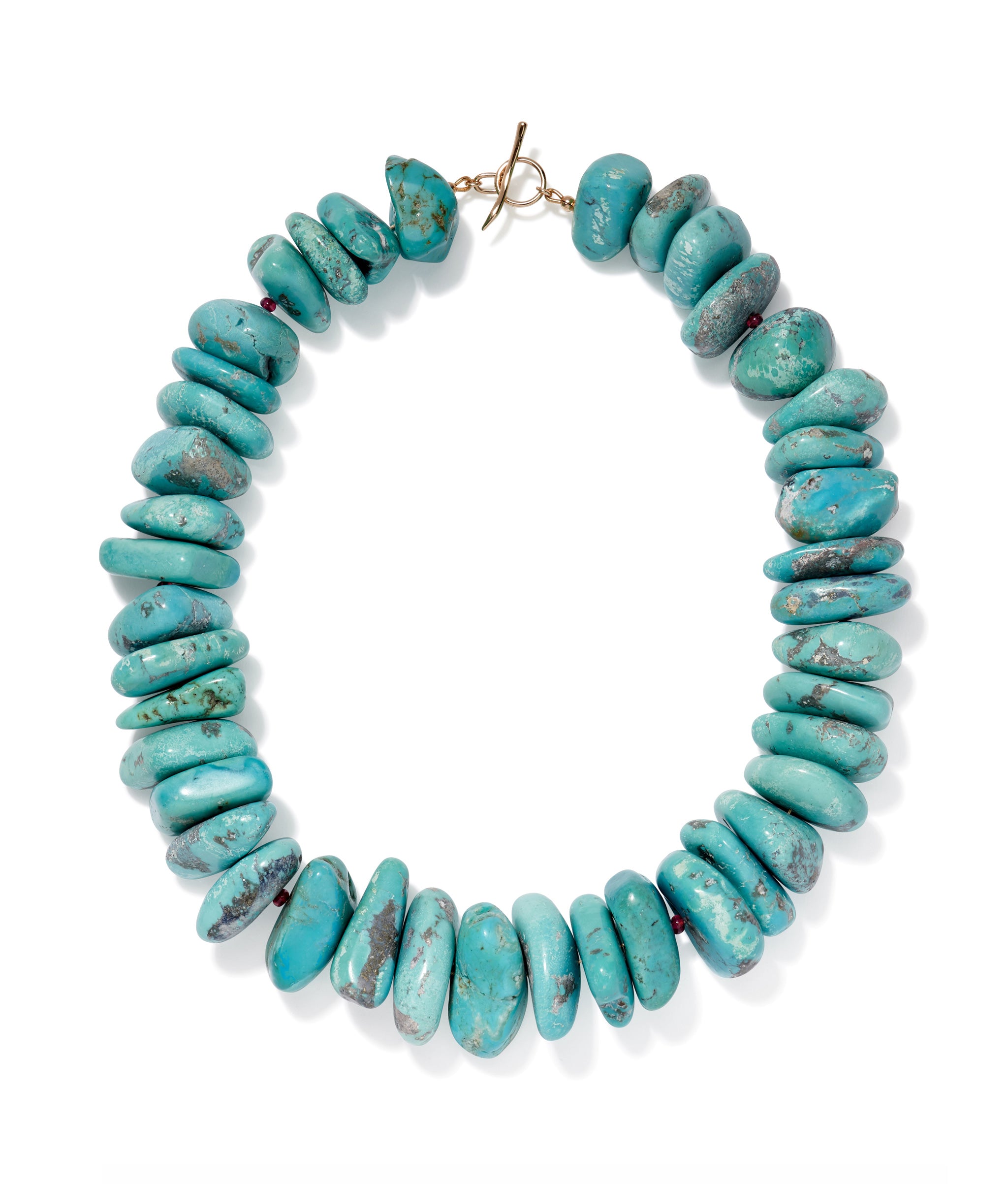 Large Turquoise, Ruby & 14k Gold Necklace