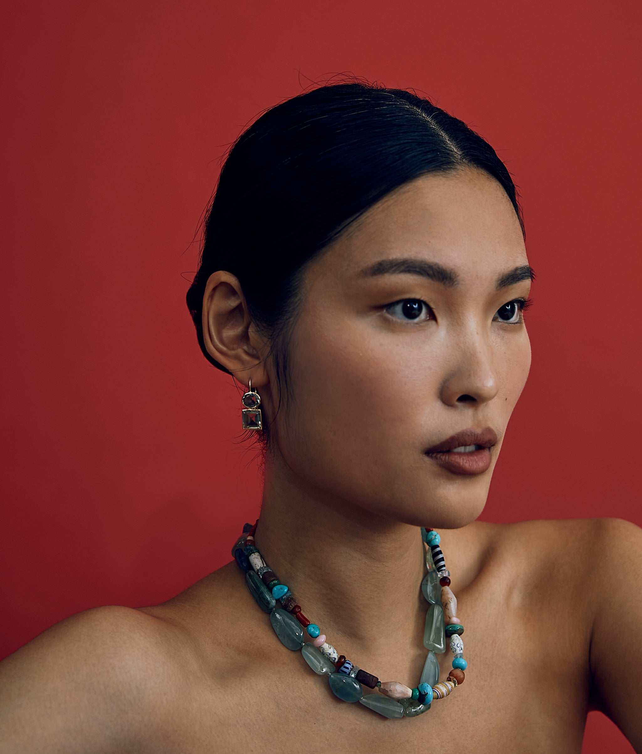 Aquamarine, Green Sapphire & 14k Gold Necklace