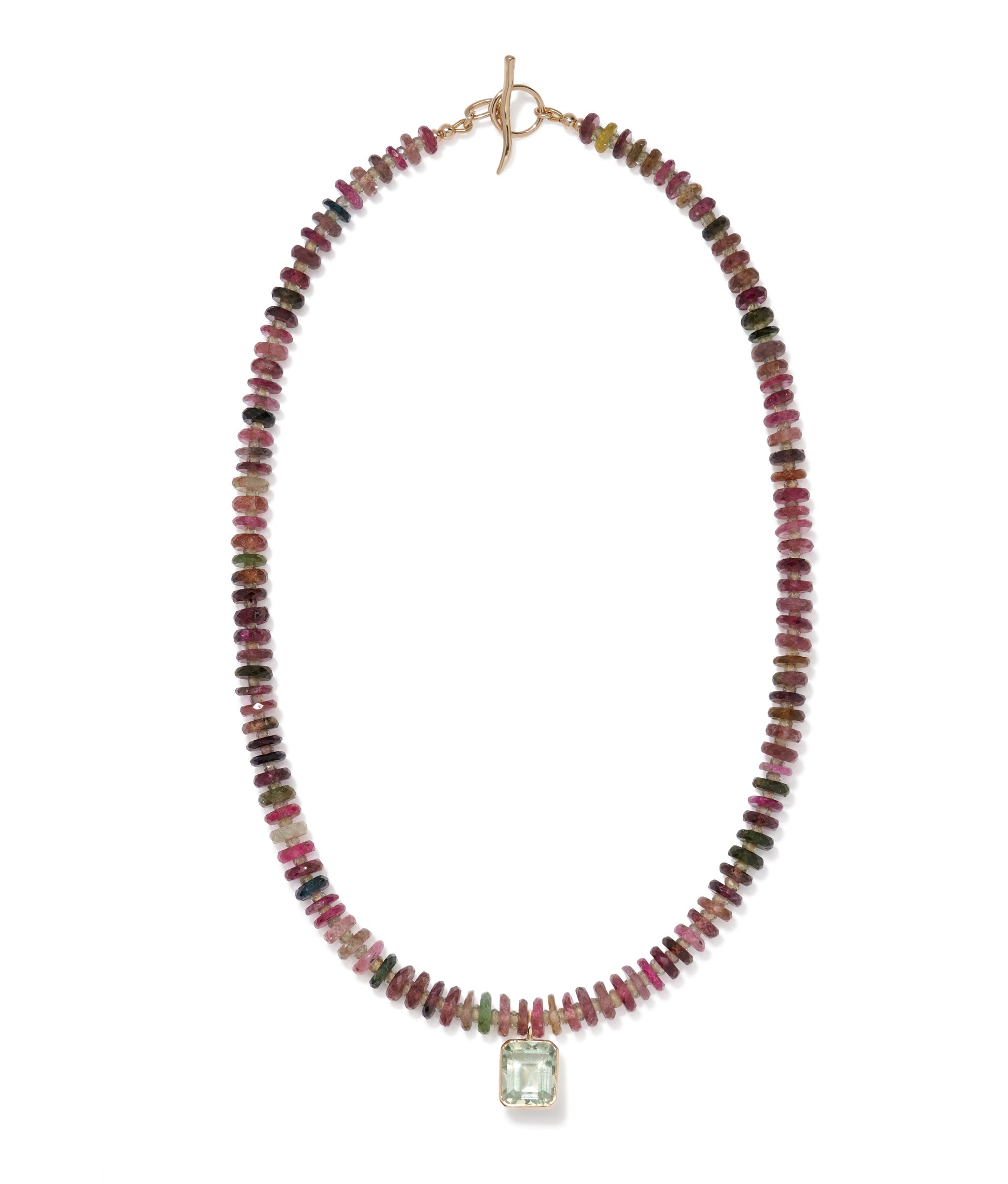 Tourmaline, Green Sapphire, Green Amethyst & 14k Gold Charm Necklace