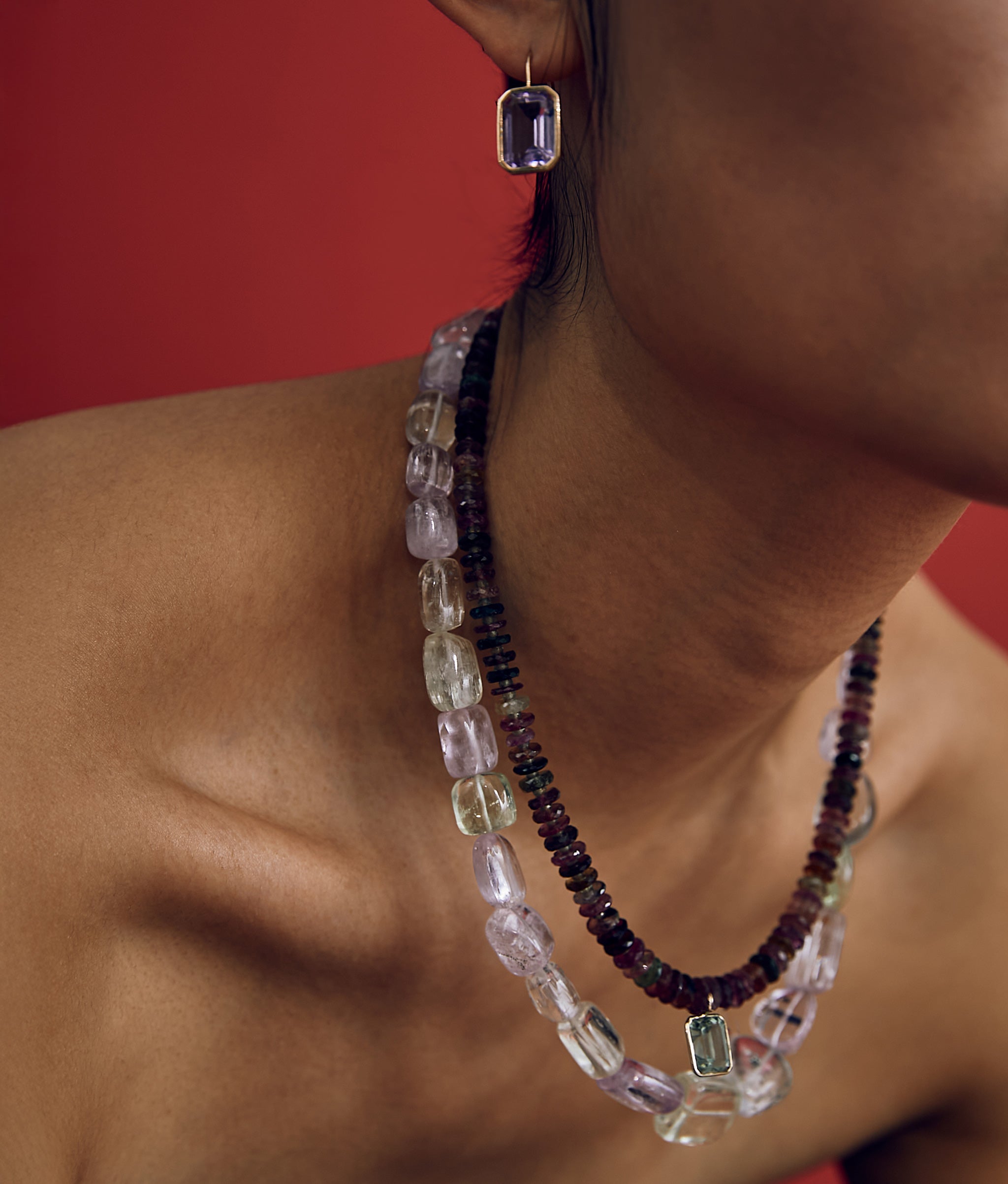 Tourmaline, Green Sapphire, Green Amethyst & 14k Gold Charm Necklace