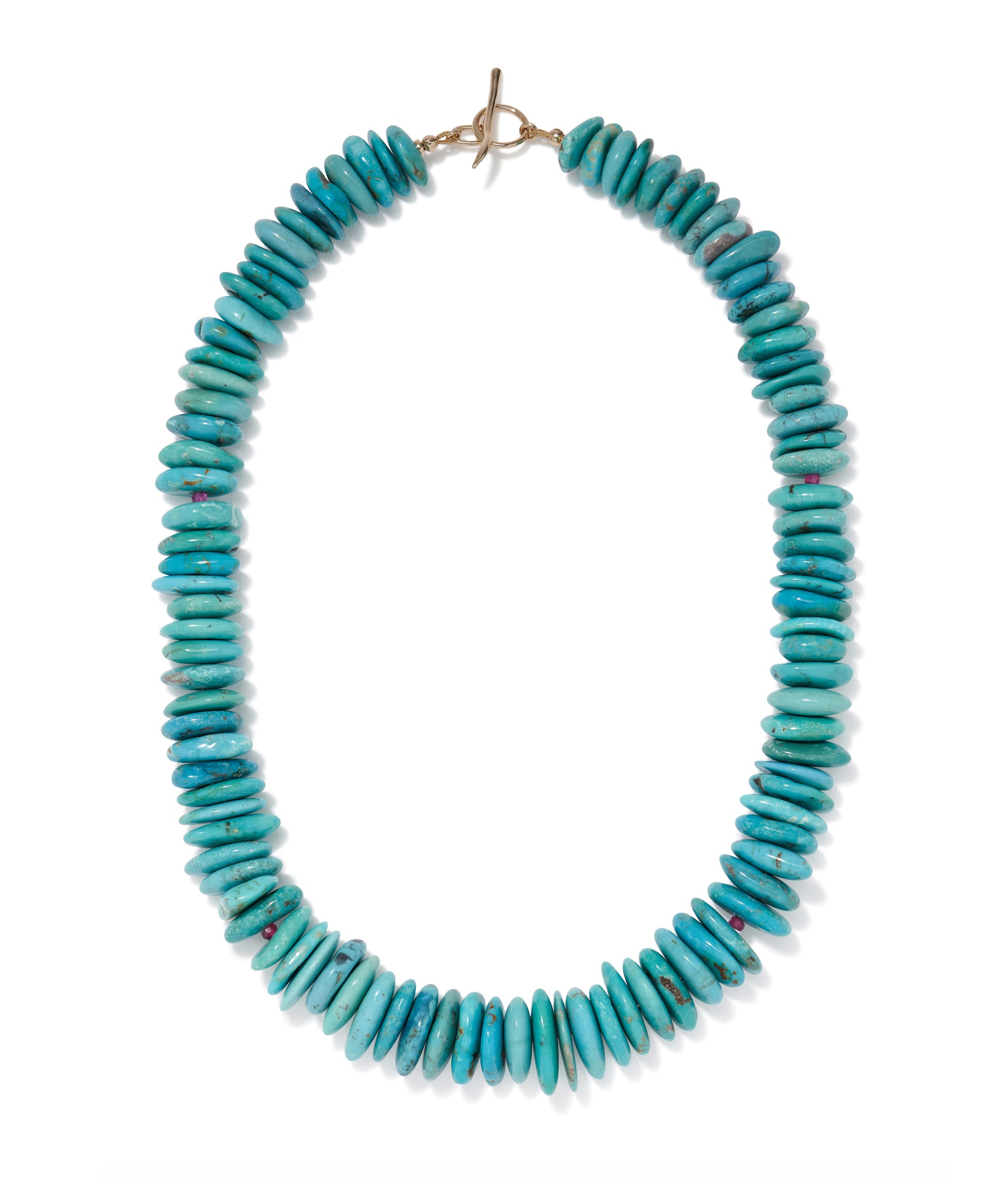 Turquoise, Ruby & 14k Gold Necklace