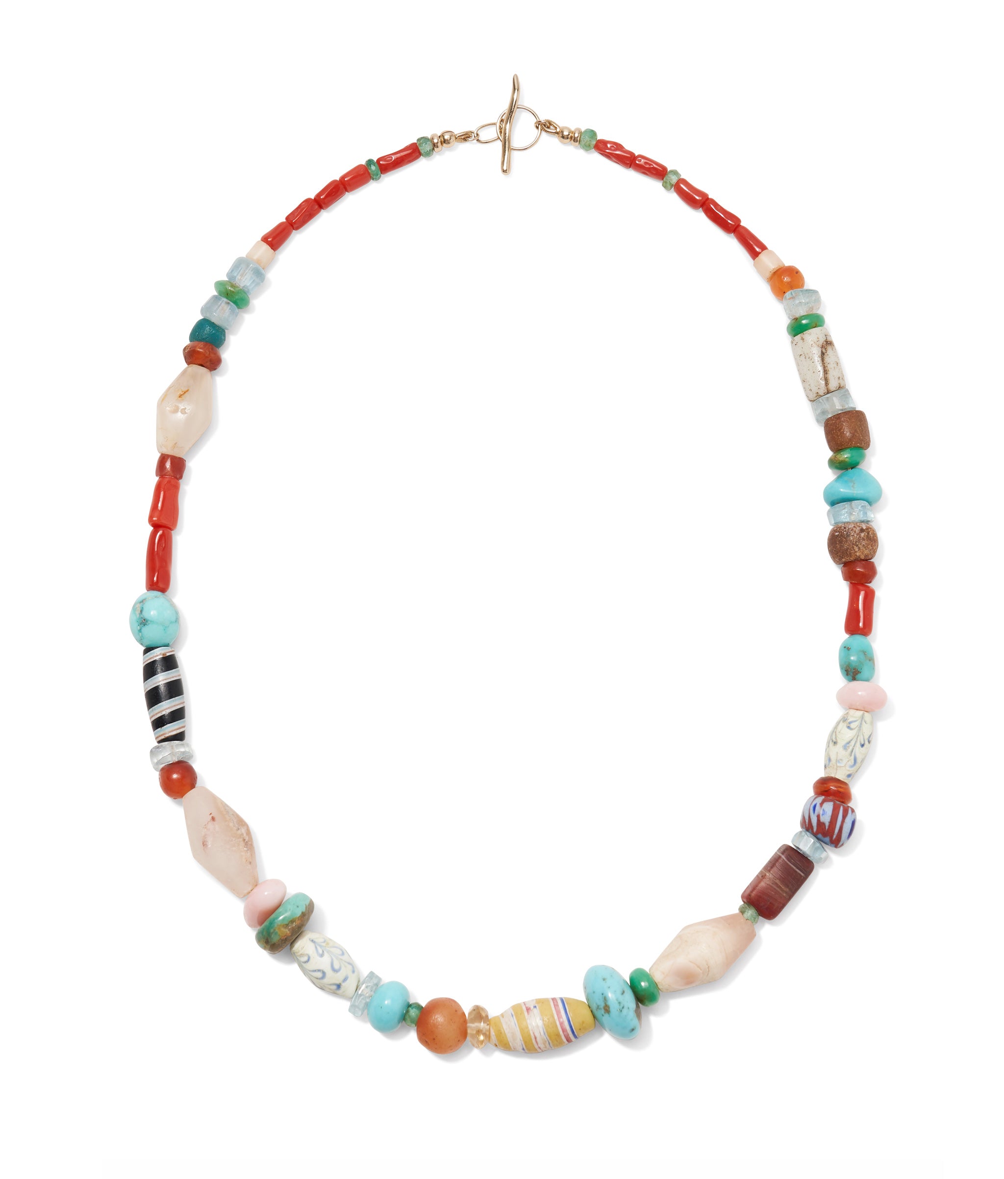 Mixed Coral, Antique Bead & 14k Gold Necklace
