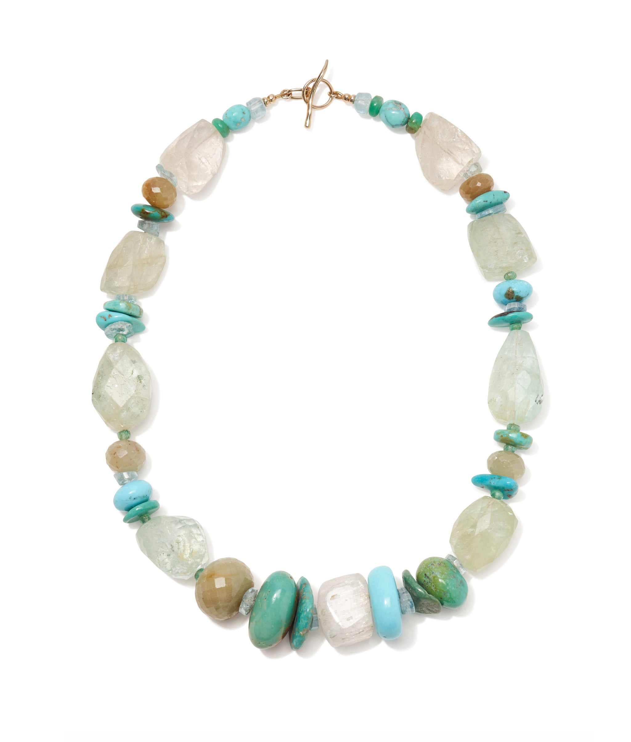 Mixed Aquamarine, Turquoise & 14k Gold Necklace